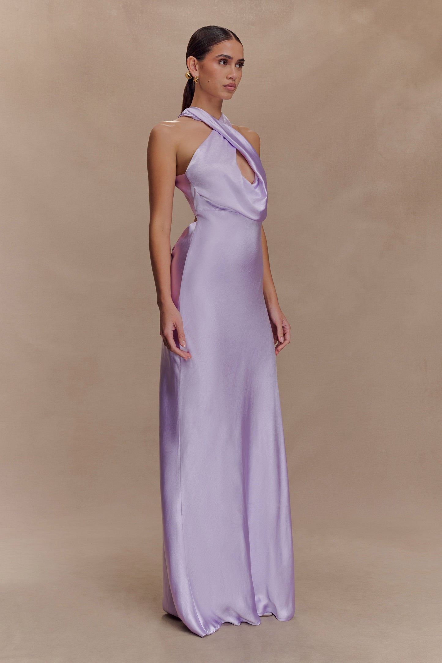 Phyllis Satin Halter Maxi Dress - Lilac