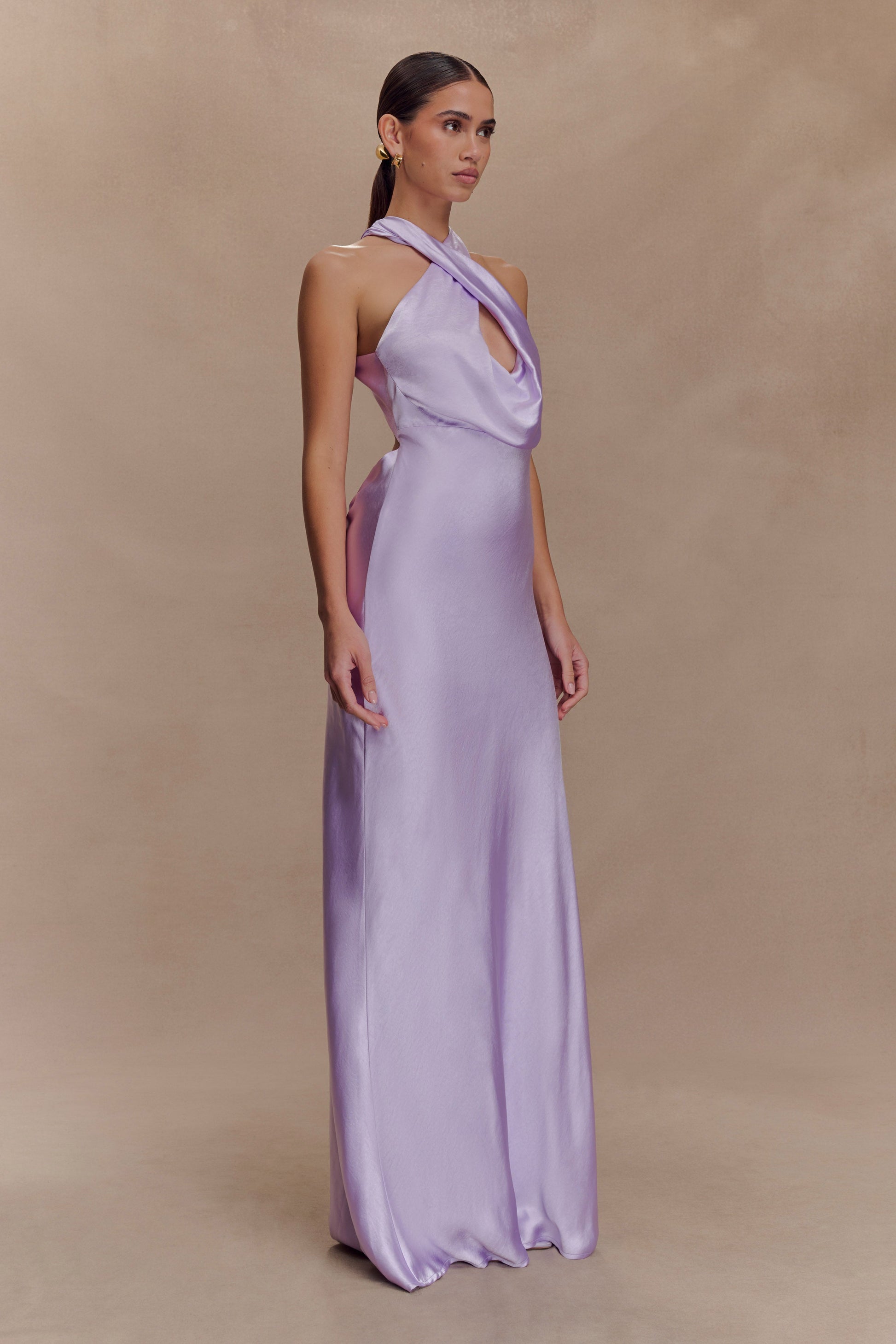 Phyllis Satin Halter Maxi Dress - Lilac #4