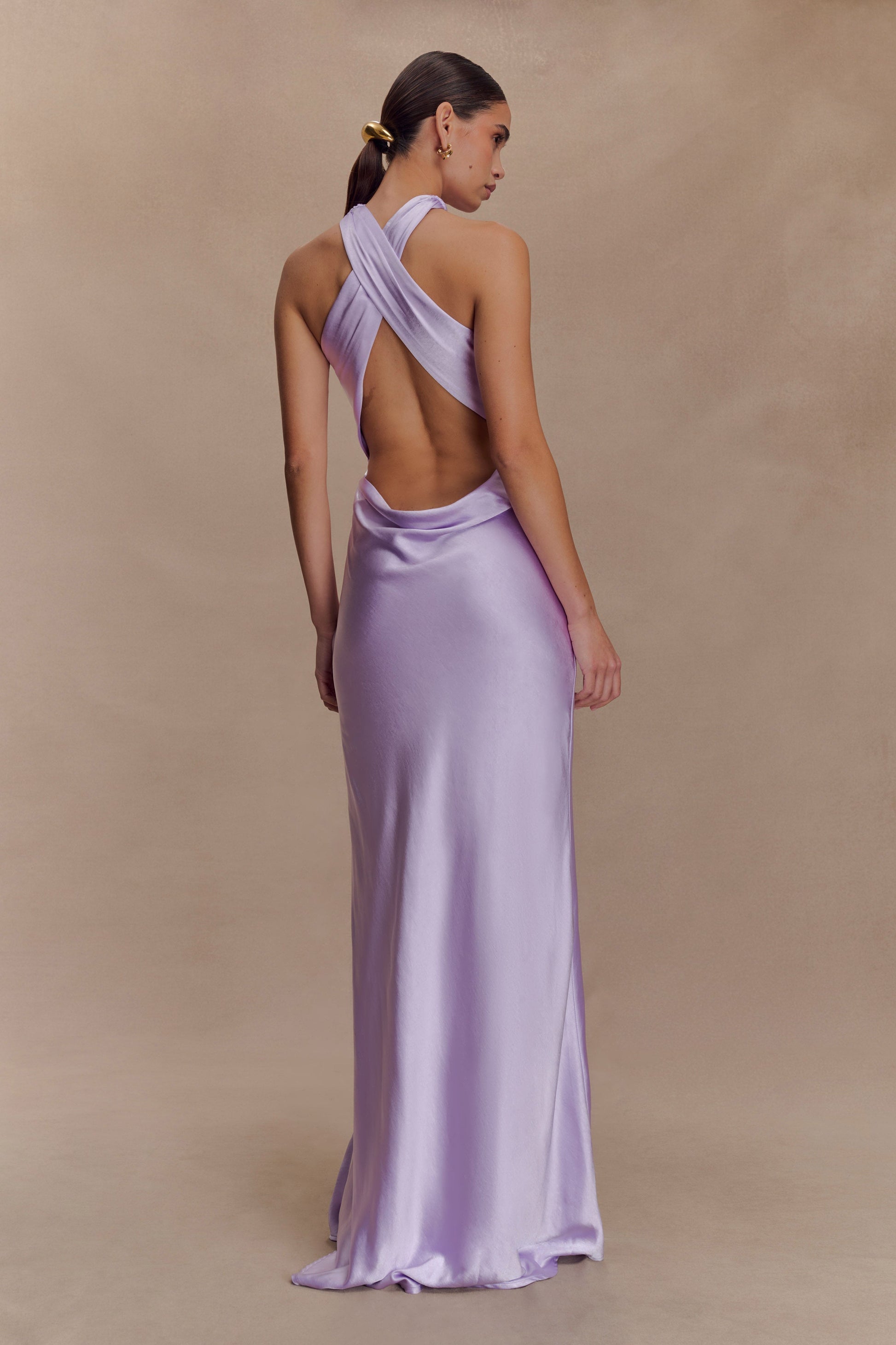 Phyllis Satin Halter Maxi Dress - Lilac | MESHKI UK Phyllis Satin Halter Maxi Dress - Lilac | MESHKI UK