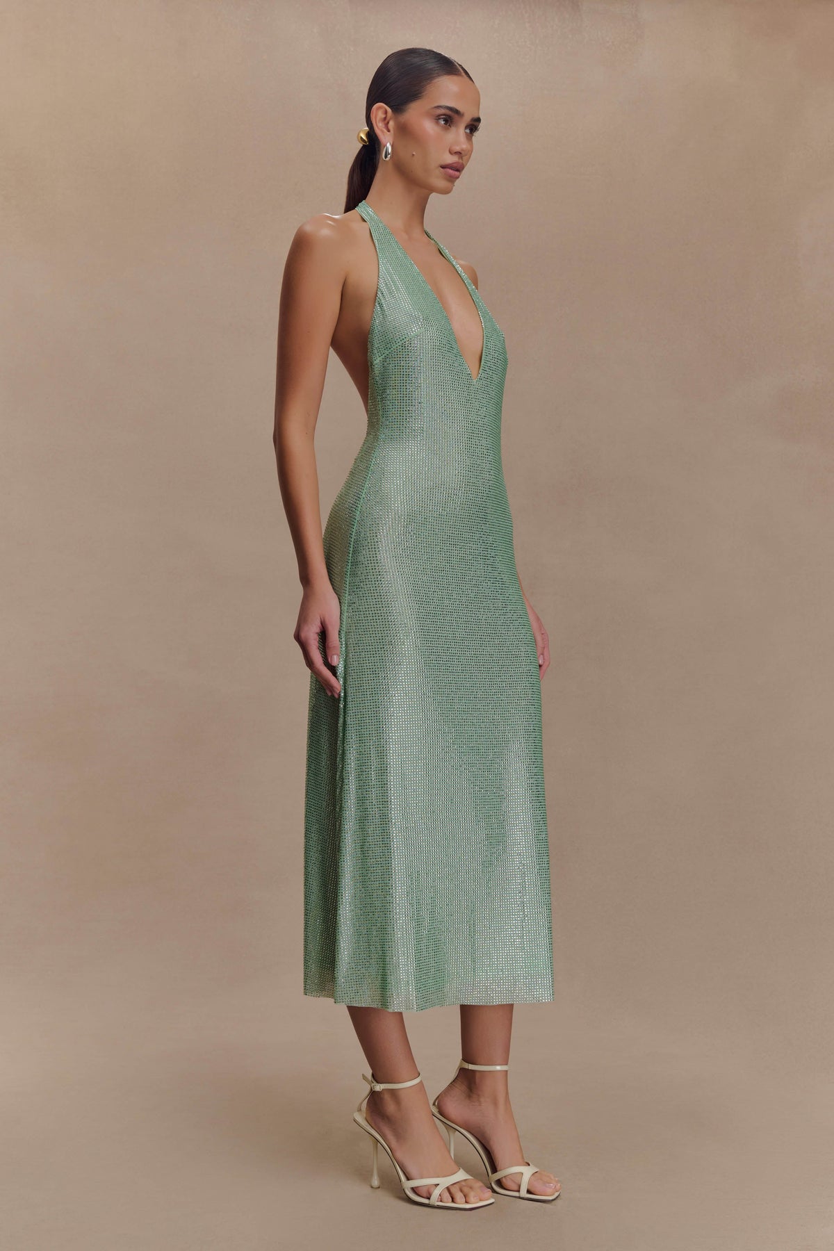 Genie Diamante Halter Midi Dress - Mint