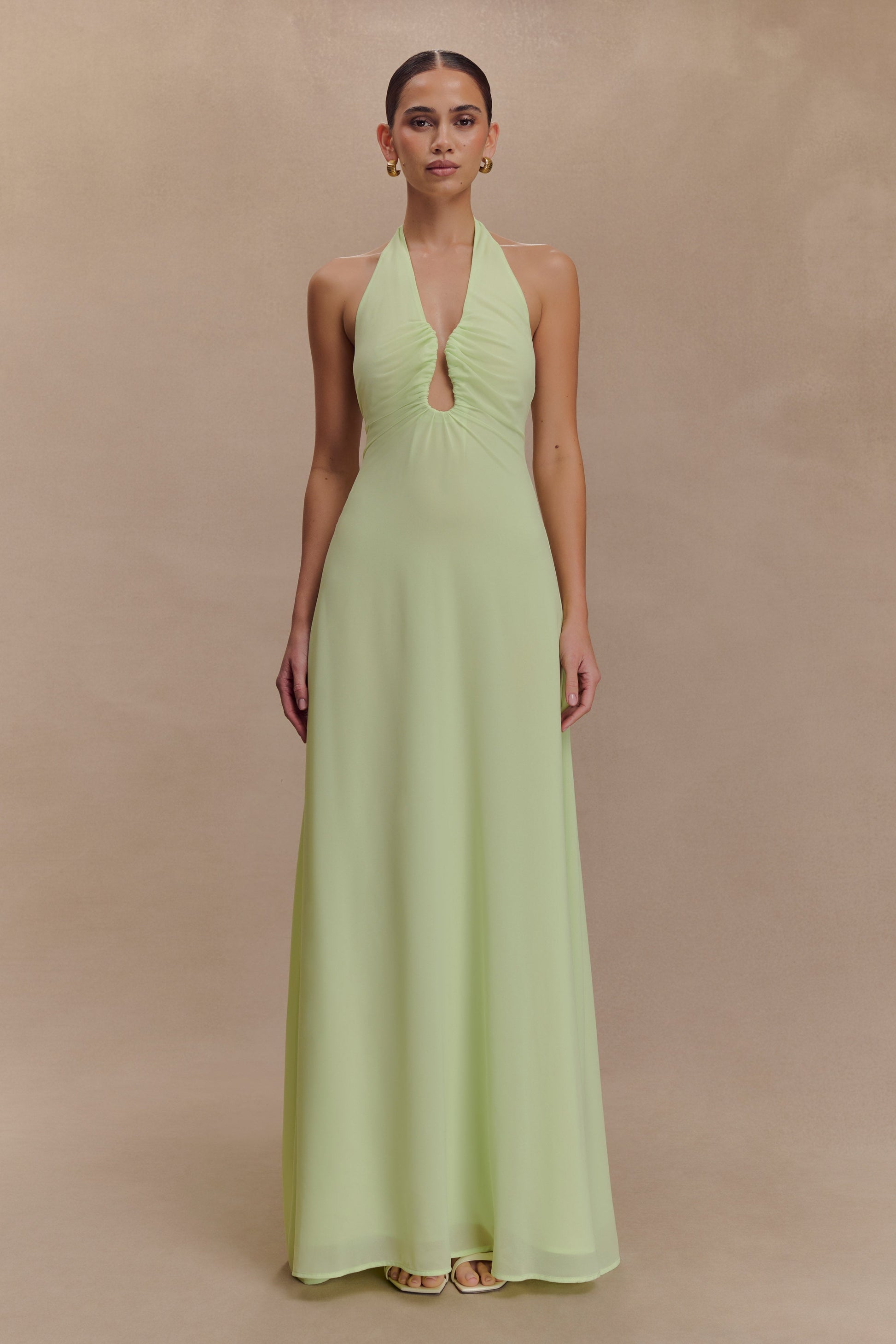 Malakhai Chiffon Halter Maxi Dress - Pastel Green