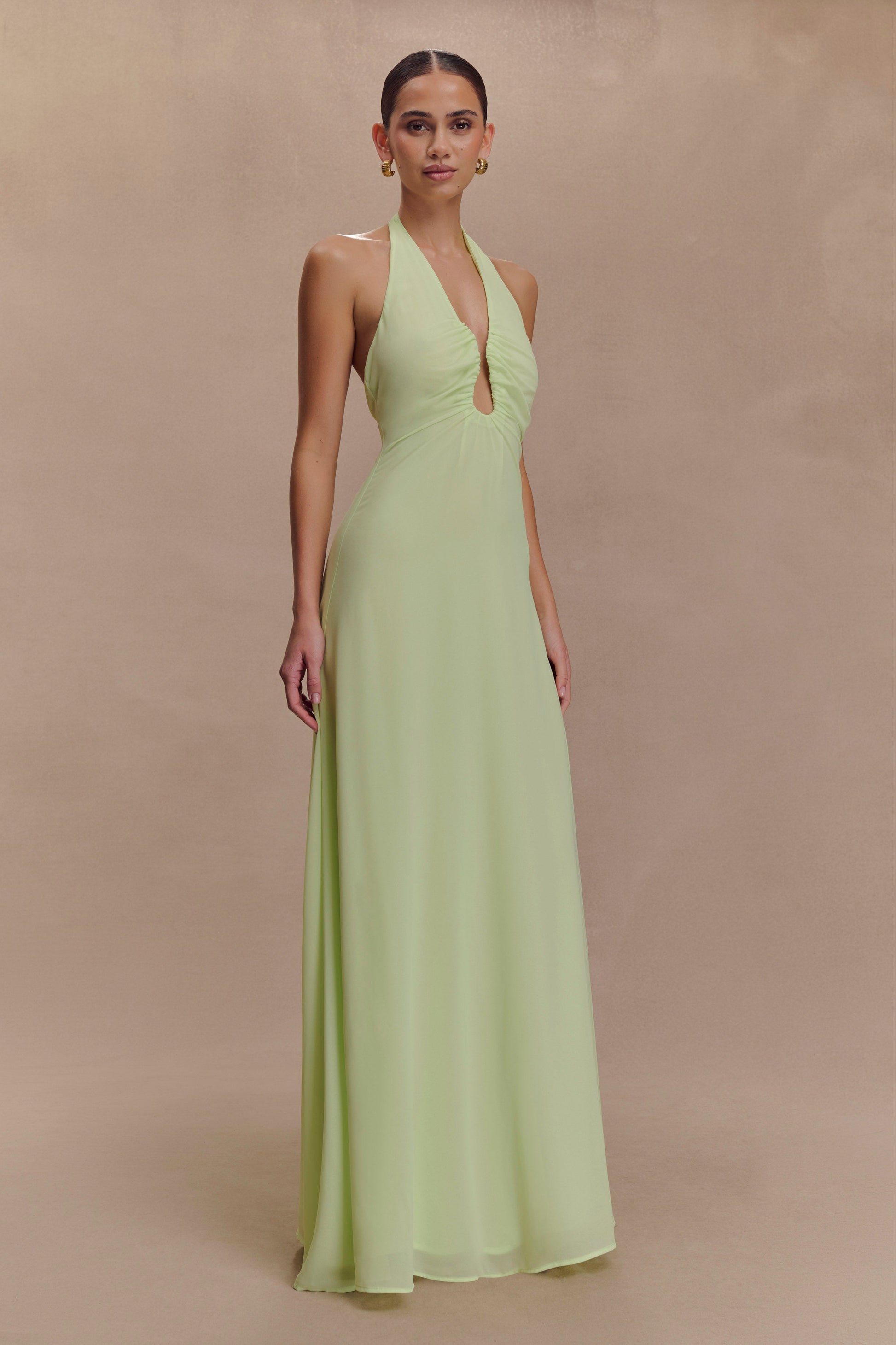 Malakhai Chiffon Halter Maxi Dress - Pastel Green #4