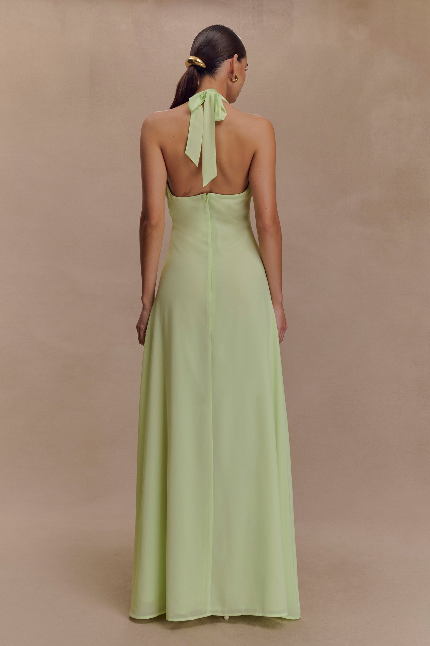 Malakhai Chiffon Halter Maxi Dress - Pastel Green