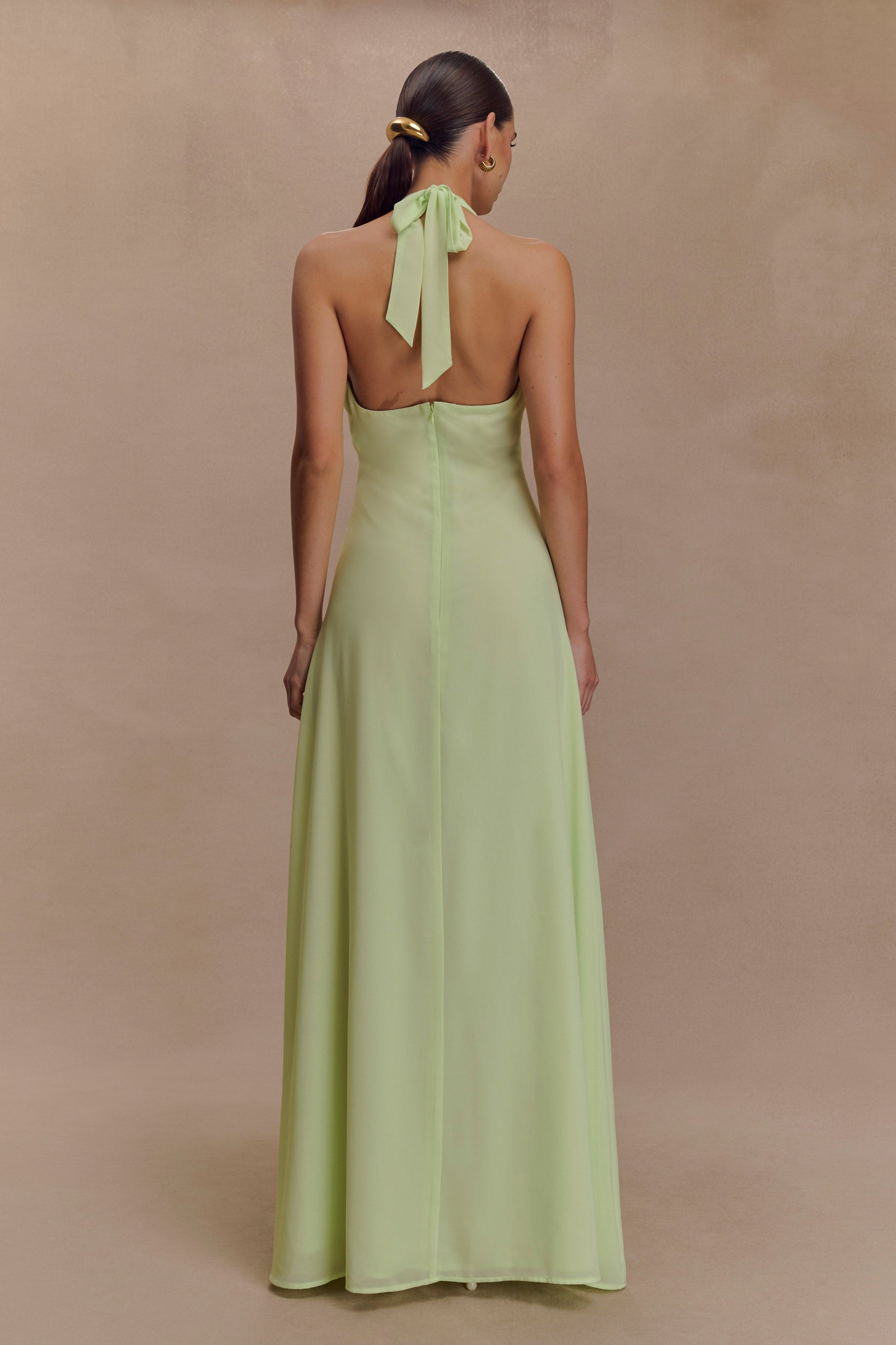 Malakhai Chiffon Halter Maxi Dress - Pastel Green #2