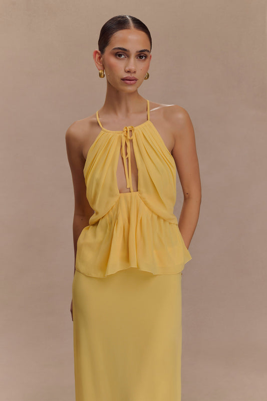 meshki yellow halter dress Tash Mixed Yarn Halter Mini Dress - Lemon