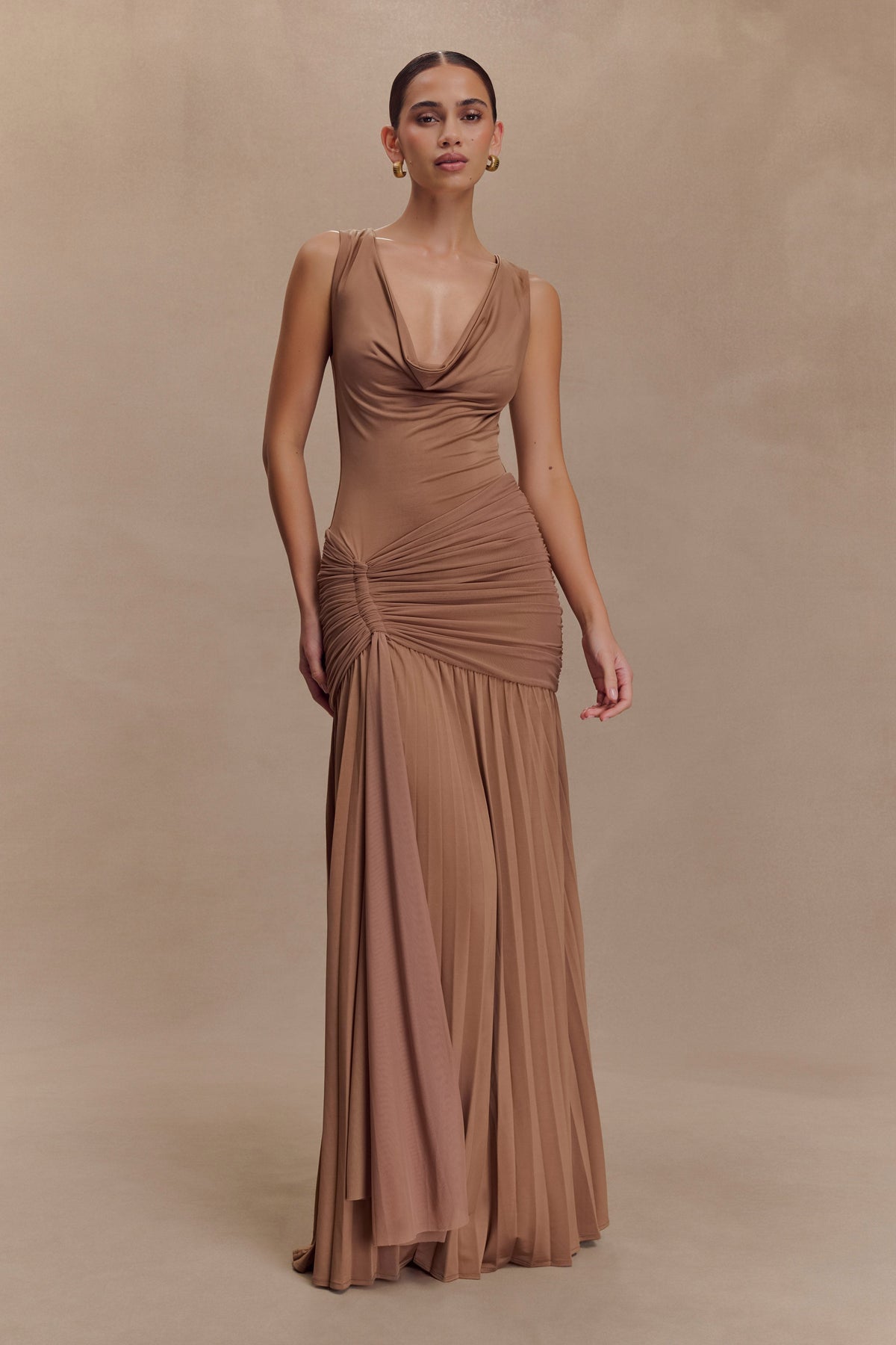 Dania Cowl Neck Slinky Maxi Dress - Mocha Mousse #2