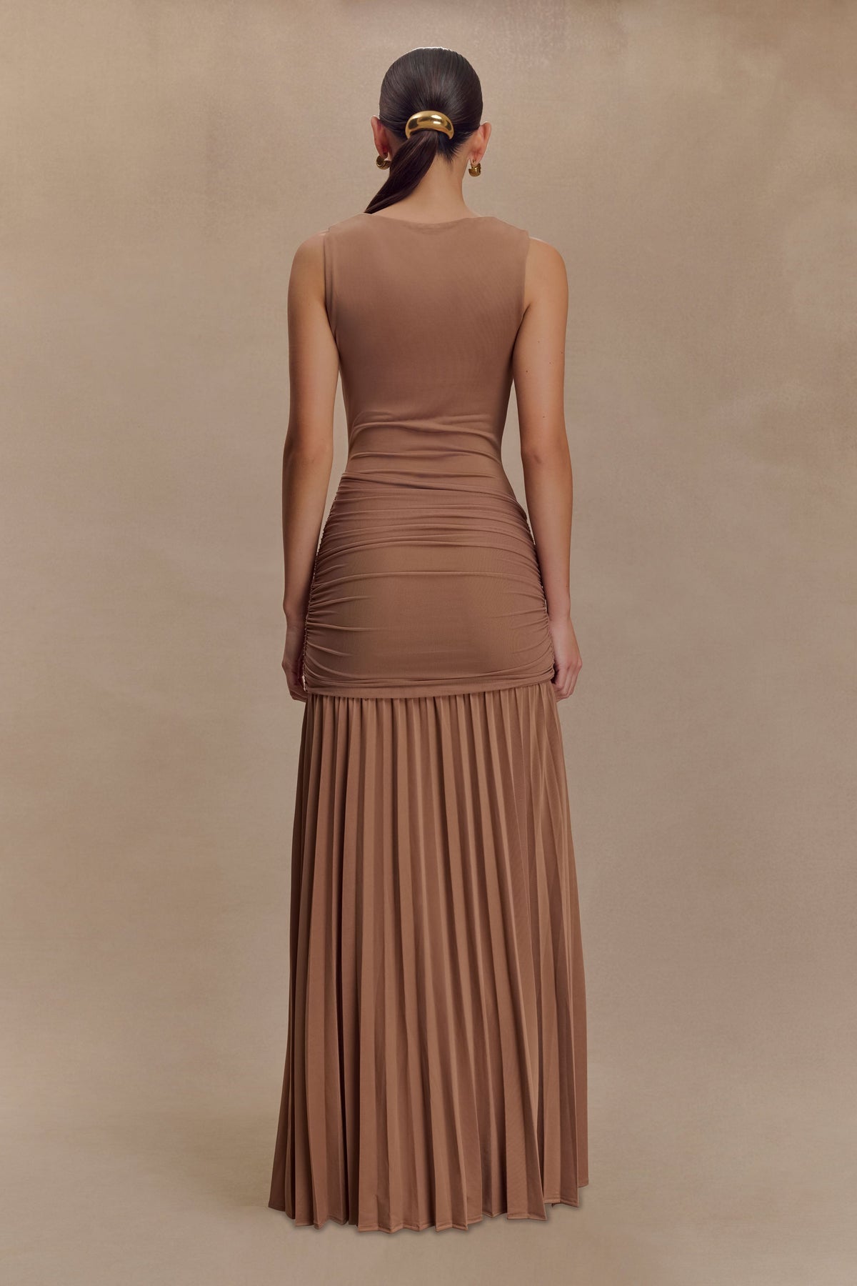 Dania Cowl Neck Slinky Maxi Dress - Mocha Mousse