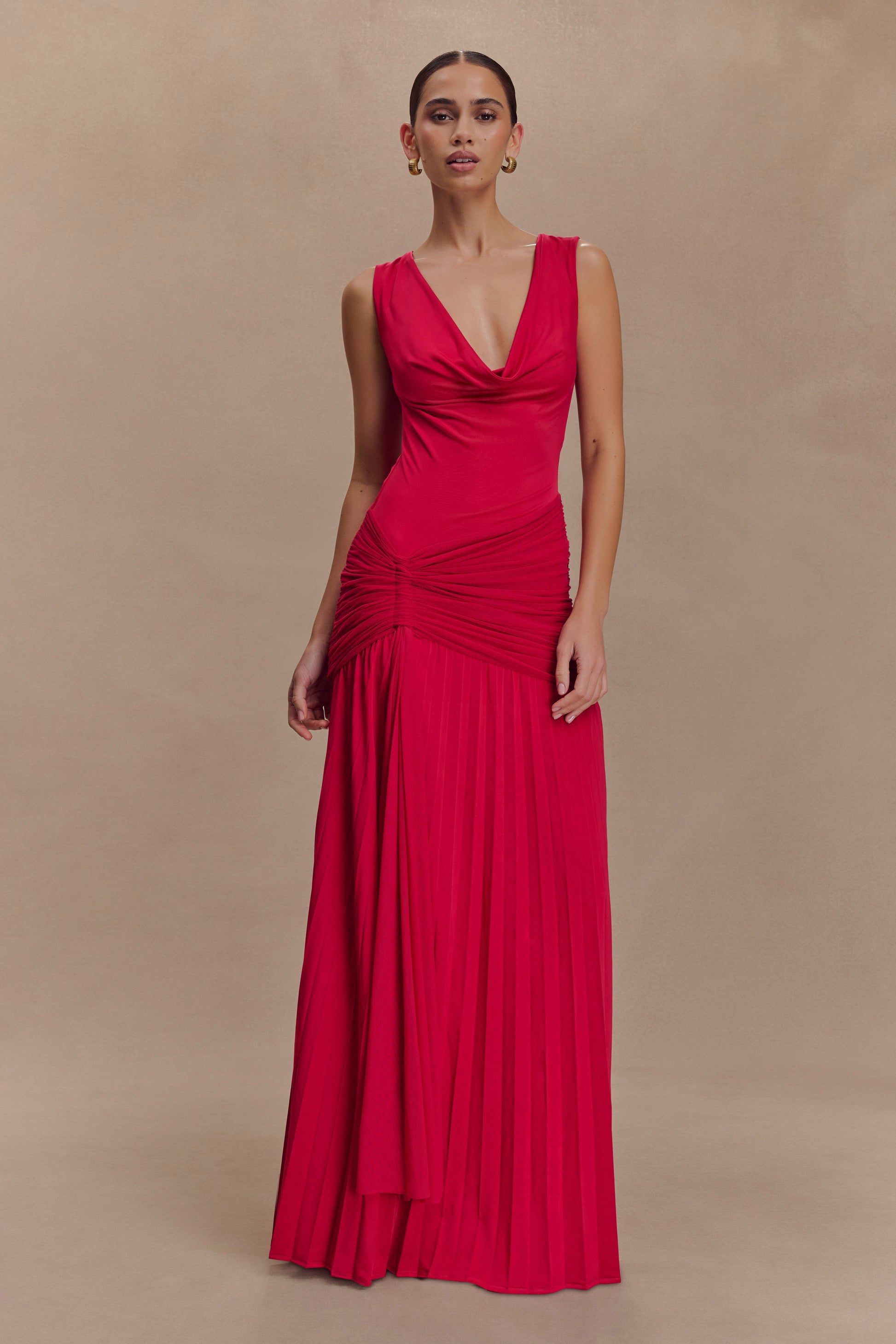 Dania Cowl Neck Slinky Maxi Dress - Fuchsia Pink #4