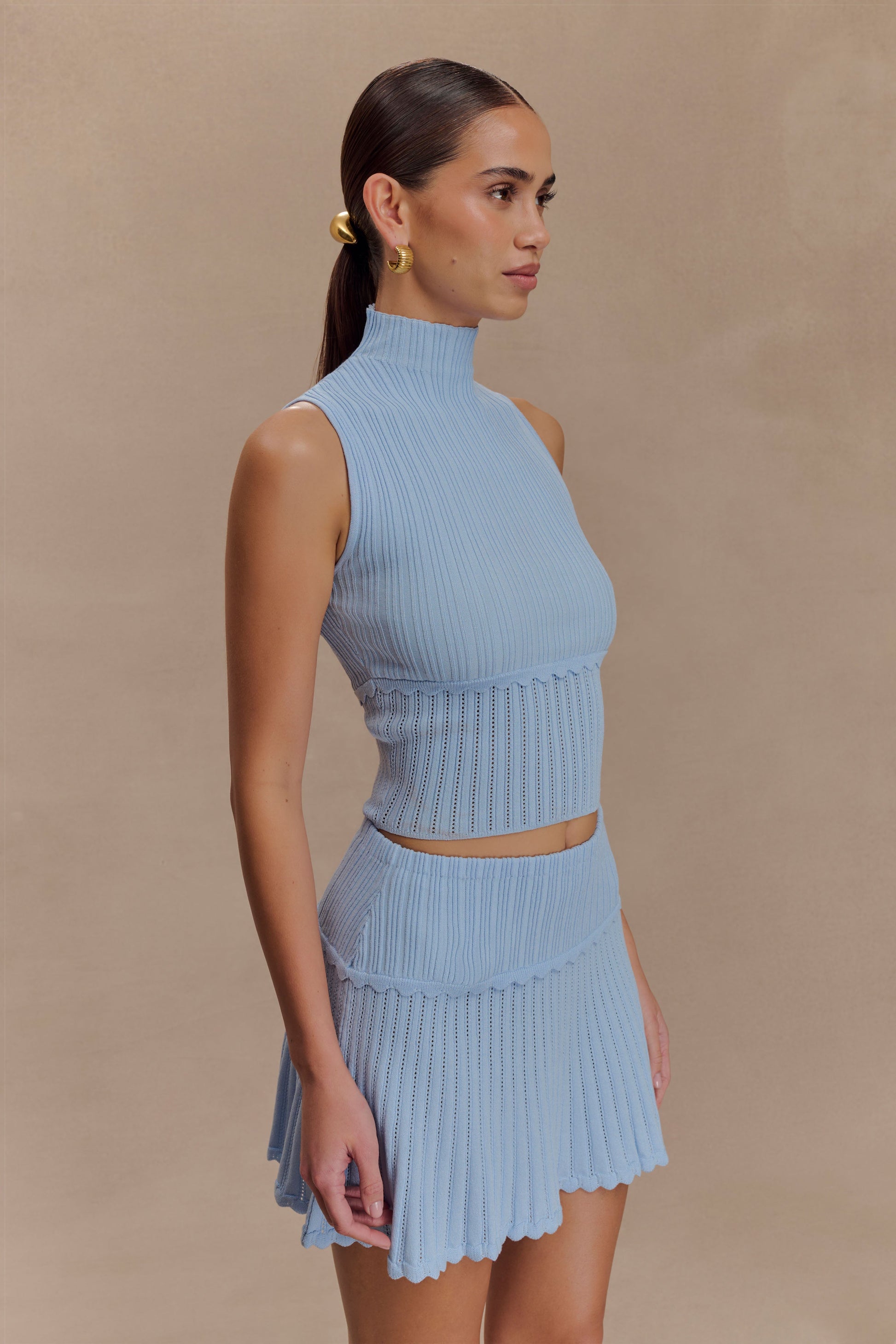 Indy Pointelle Knit Mini Skirt - Cornflower Blue #4