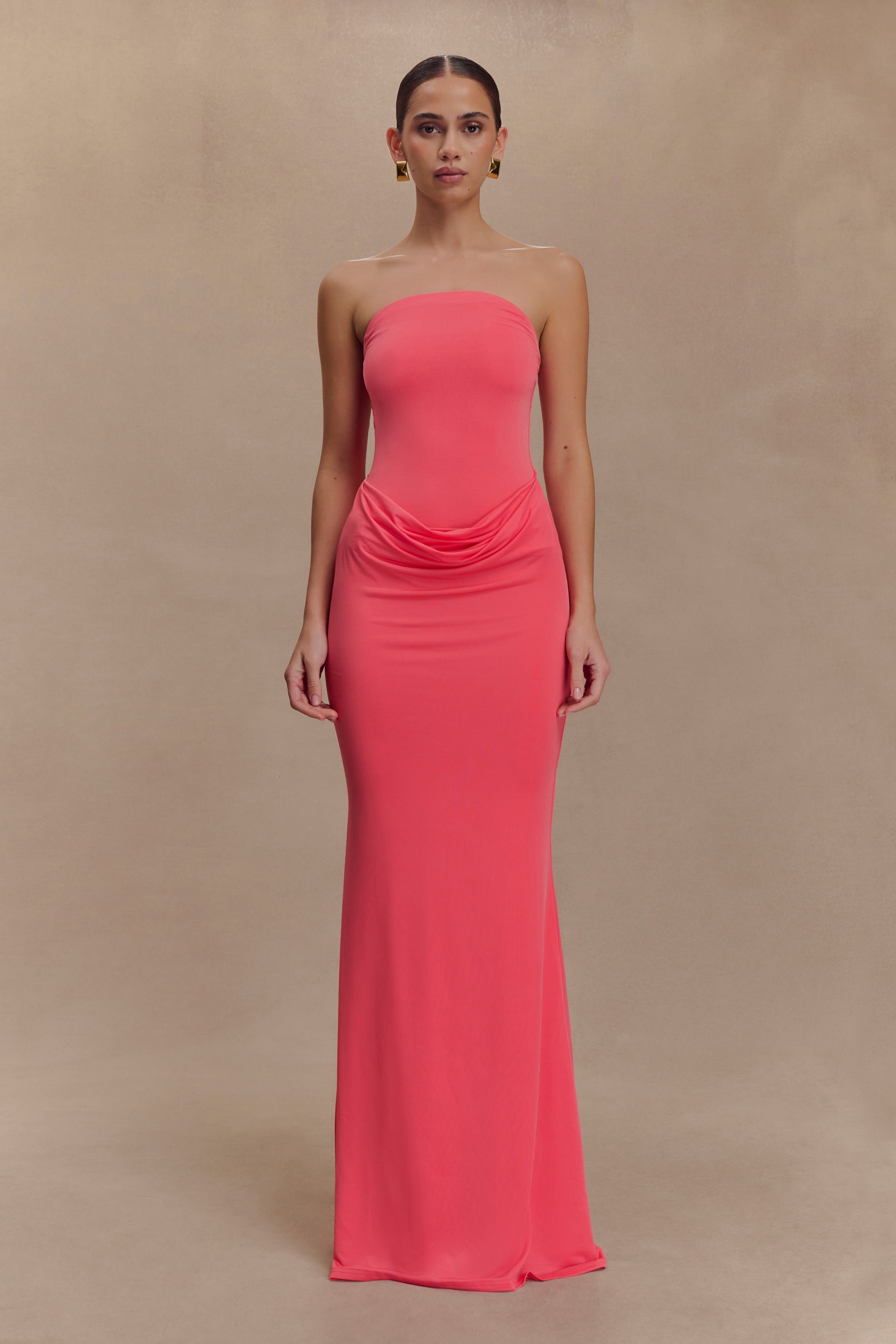 coral maxi dress uk Runaway The Label Tasmin Coral Maxi Dress