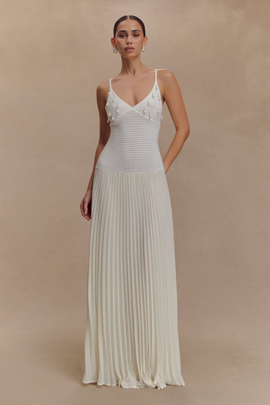 Catherine Crochet Pearl Maxi Dress - White