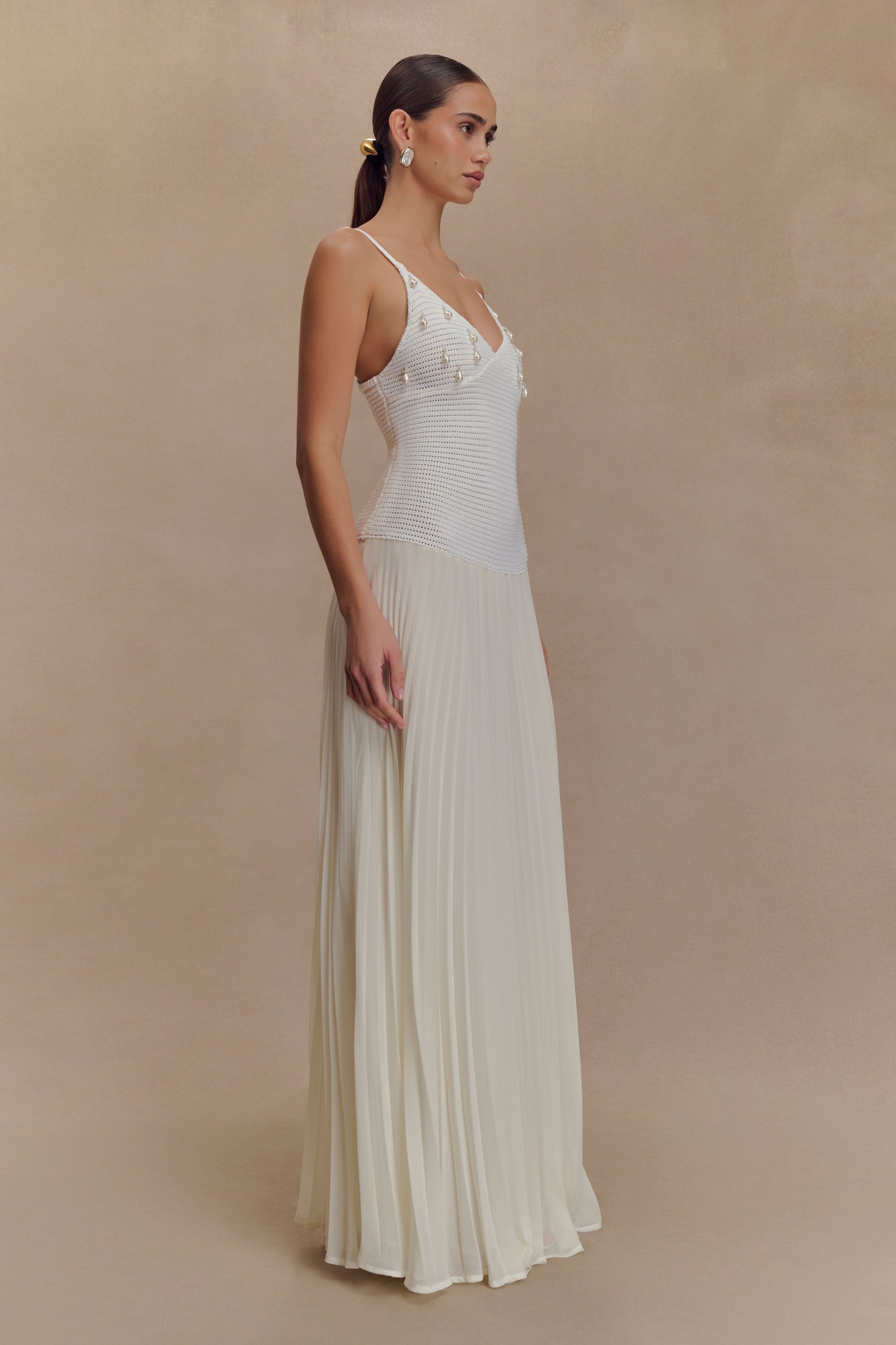 Catherine Crochet Pearl Maxi Dress - White #2
