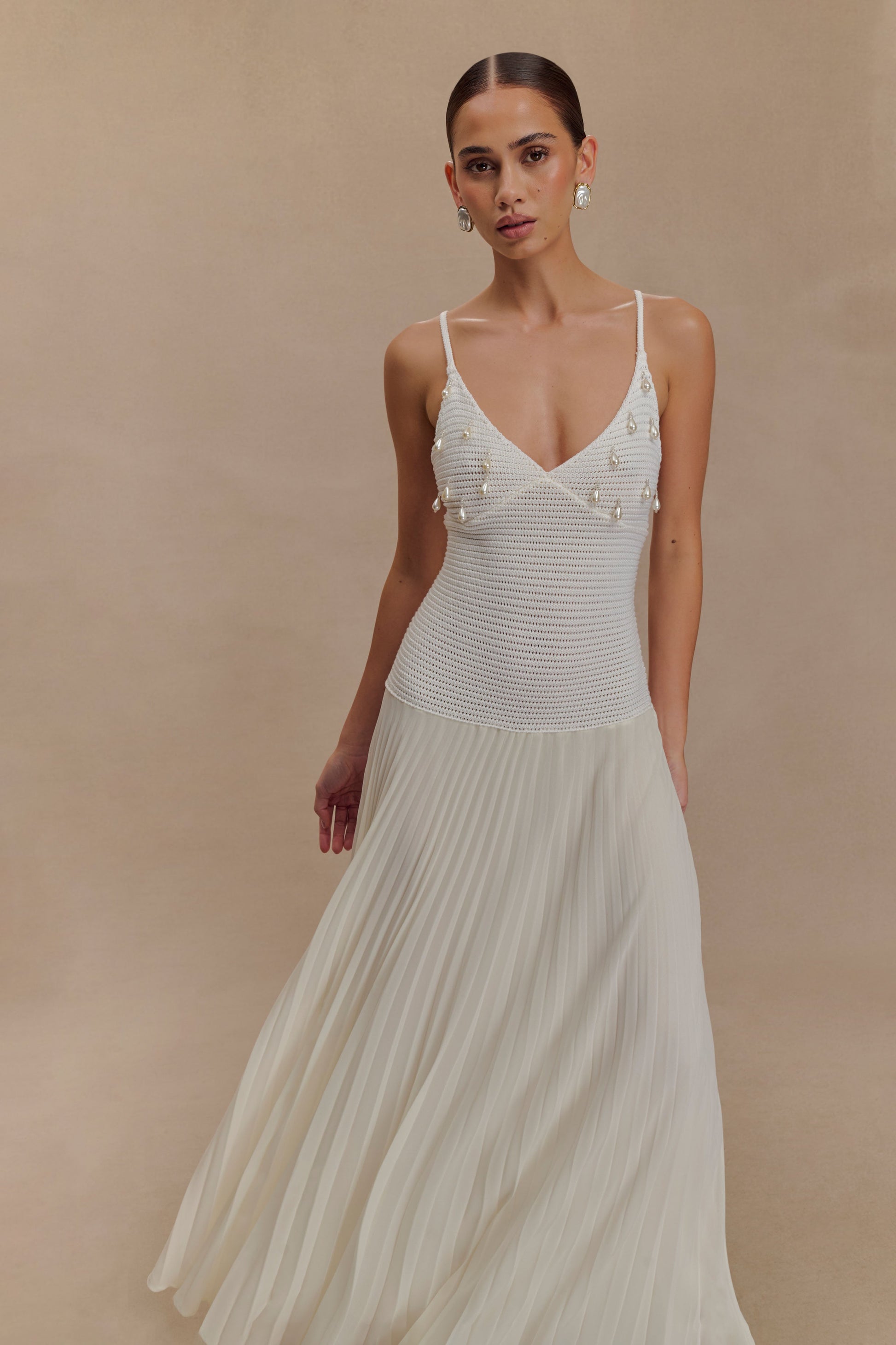 Catherine Crochet Pearl Maxi Dress - White #4