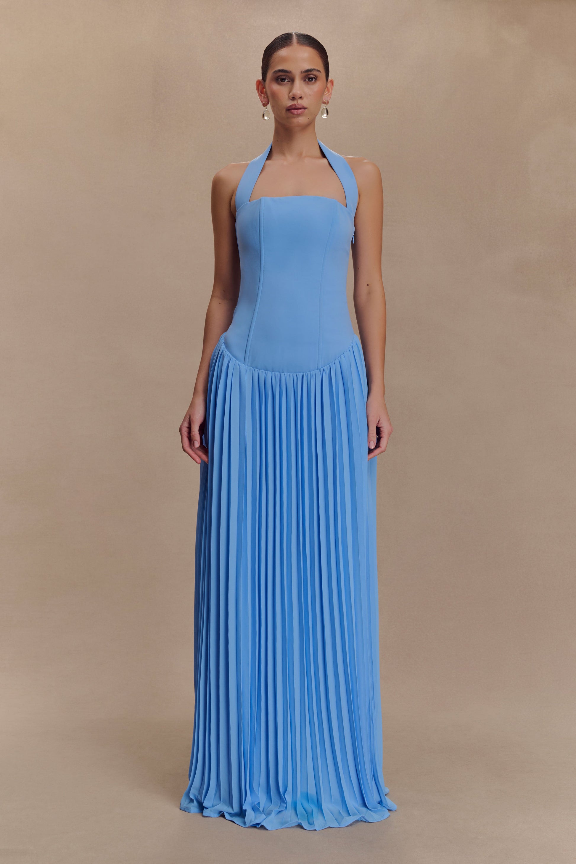 Stacie Pleated Halter Maxi Dress - Bright Blue #5