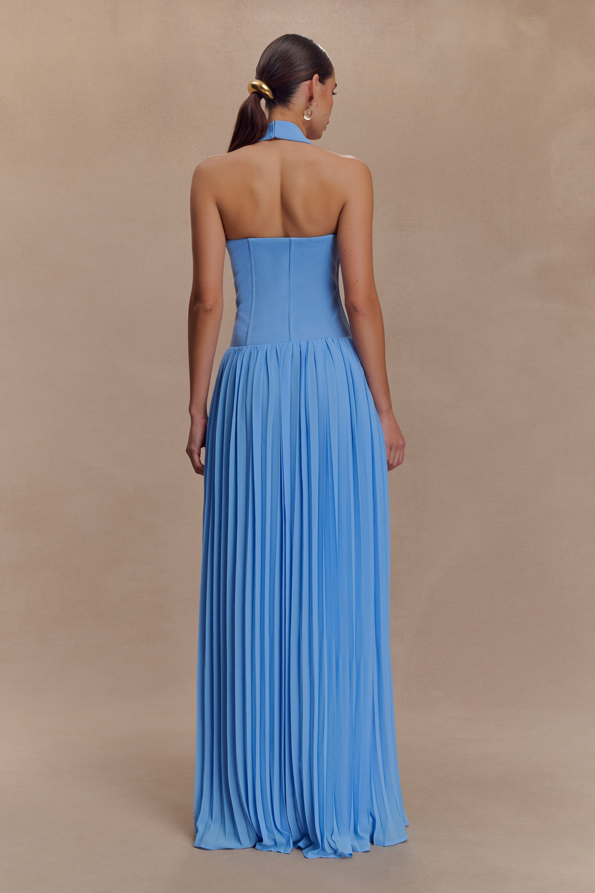 Stacie Pleated Halter Maxi Dress - Bright Blue #2