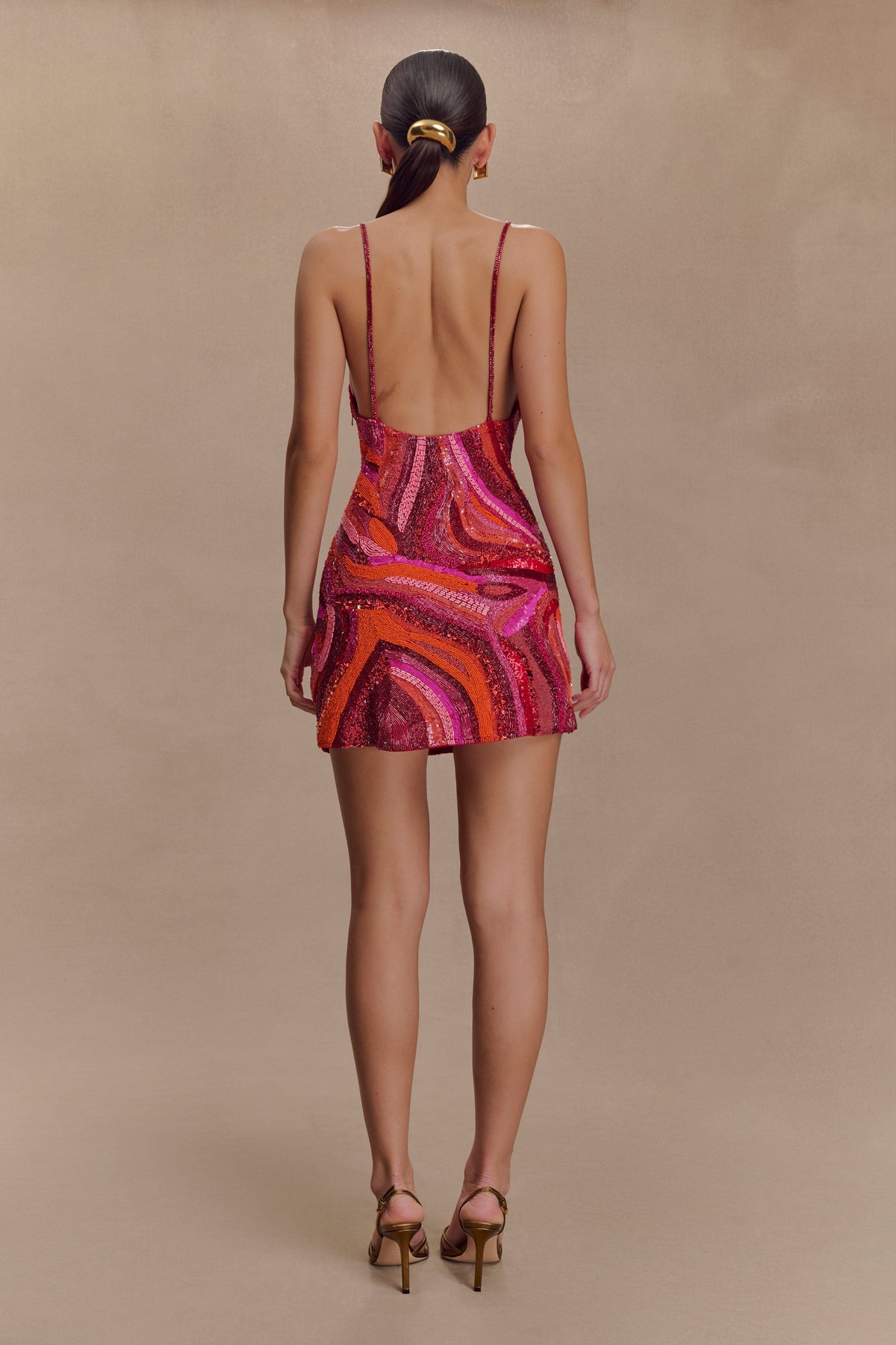 Eloise Hand Beaded Mini Dress - Pink Swirl Print #3