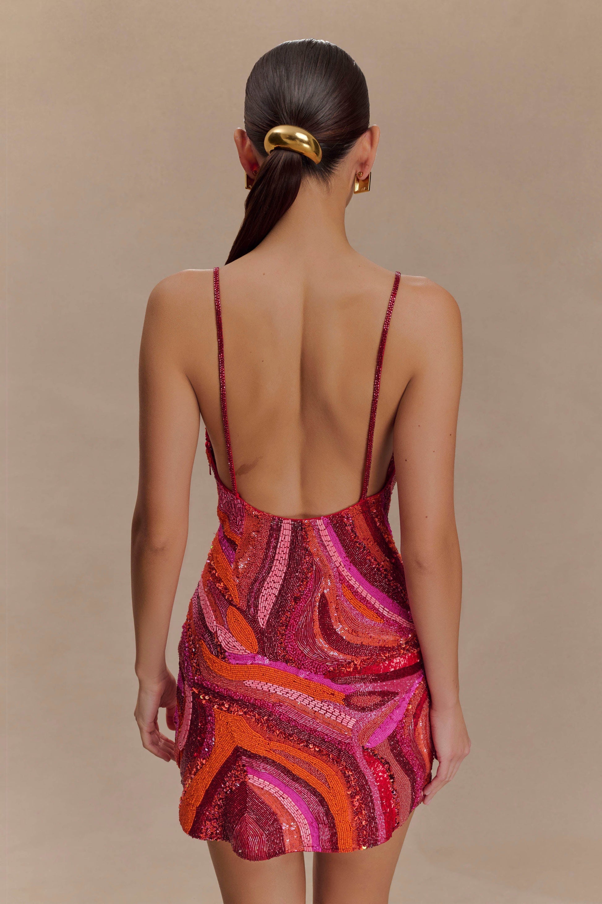 Eloise Hand Beaded Mini Dress - Pink Swirl Print #7