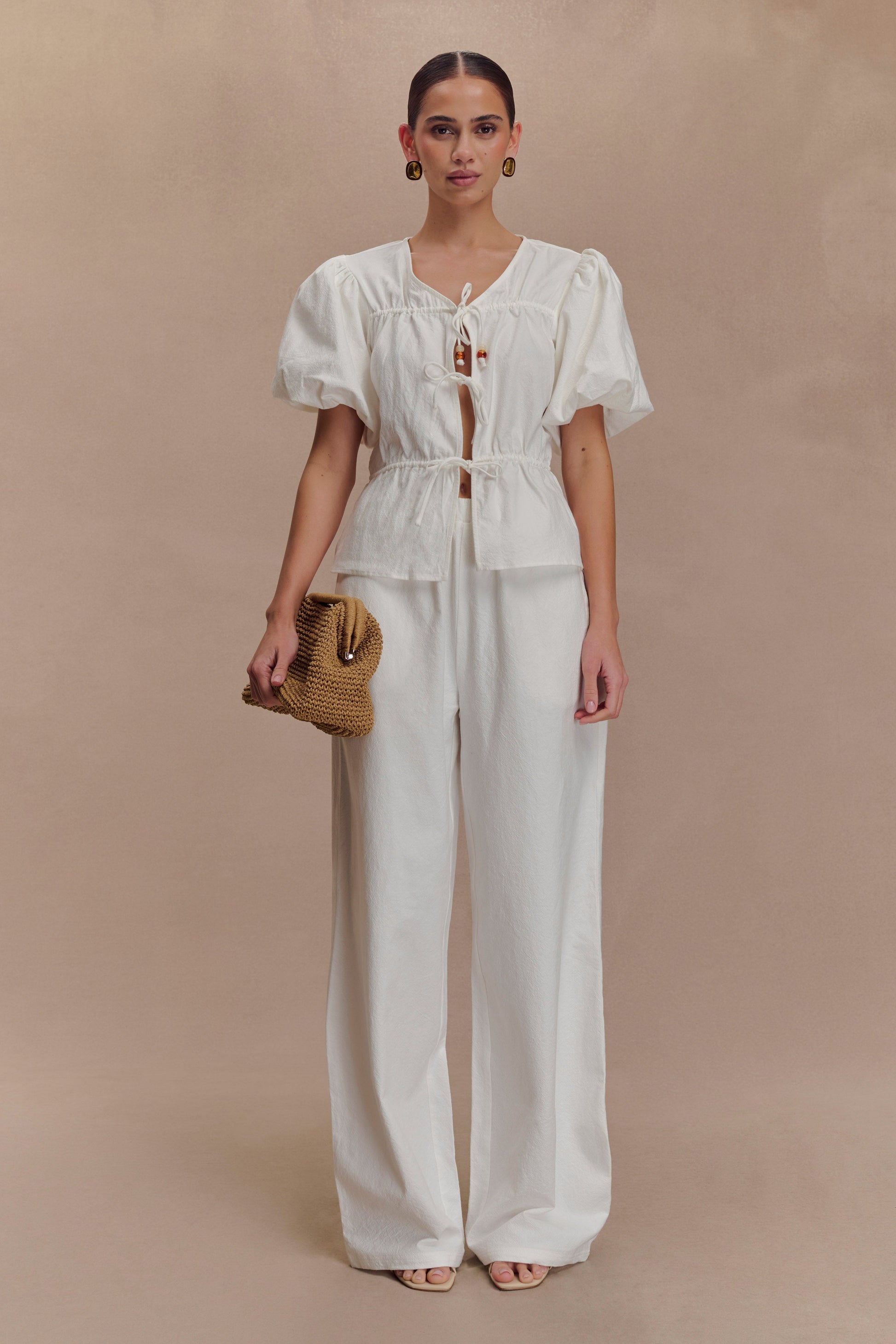Janayia Cotton Wide Leg Pants - White #6