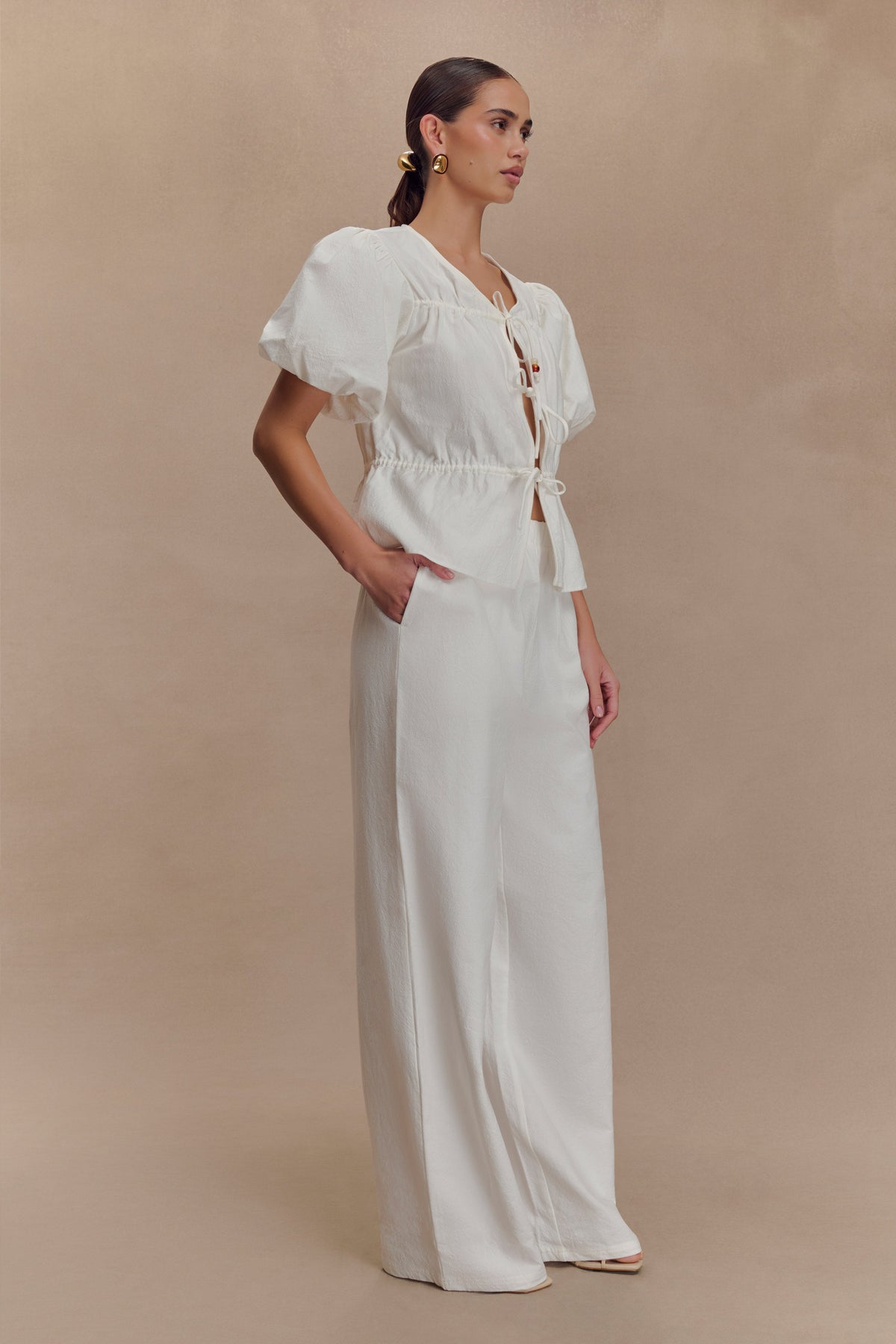 Janayia Cotton Wide Leg Pants - White #4