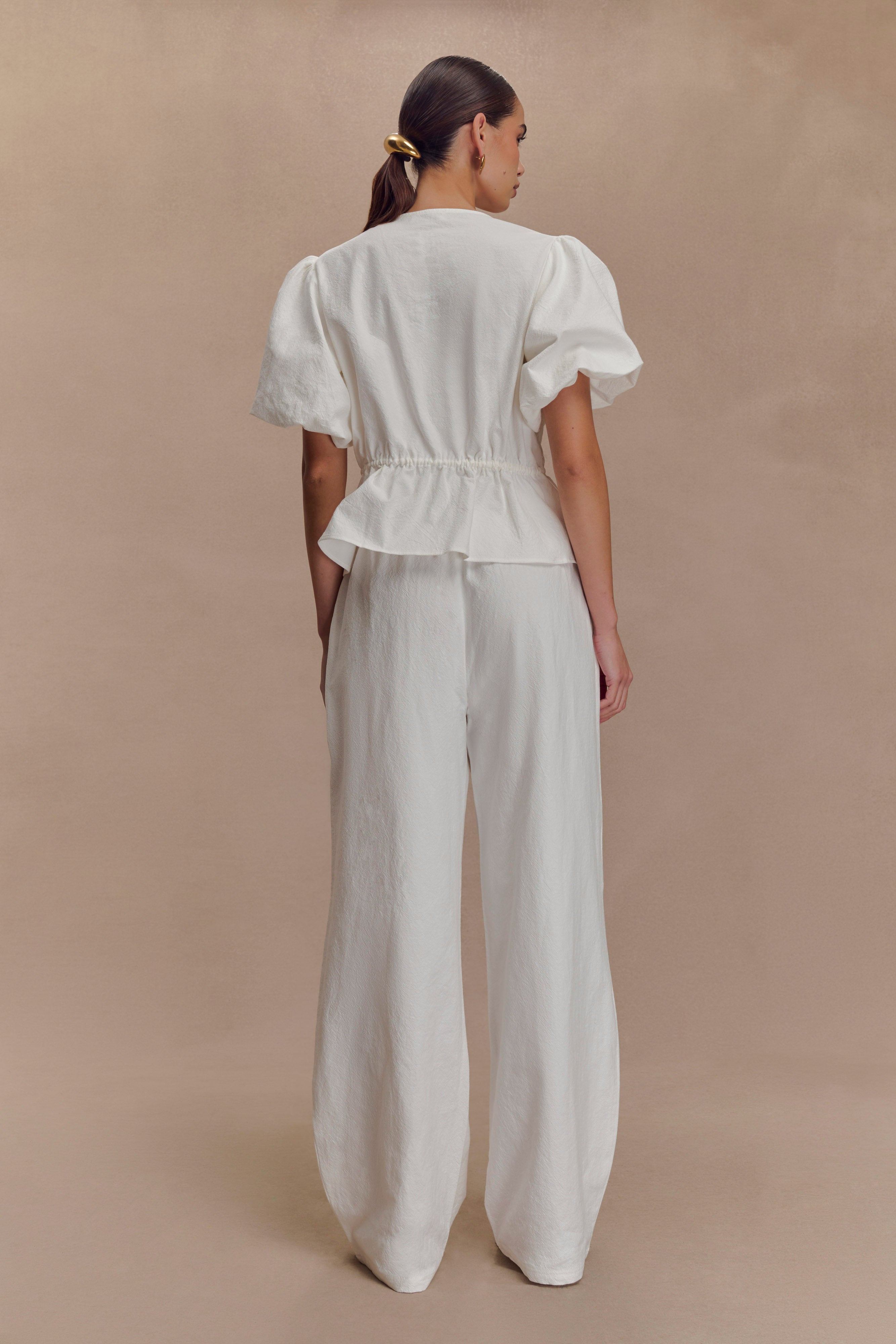Janayia Cotton Wide Leg Pants - White | MESHKI UK