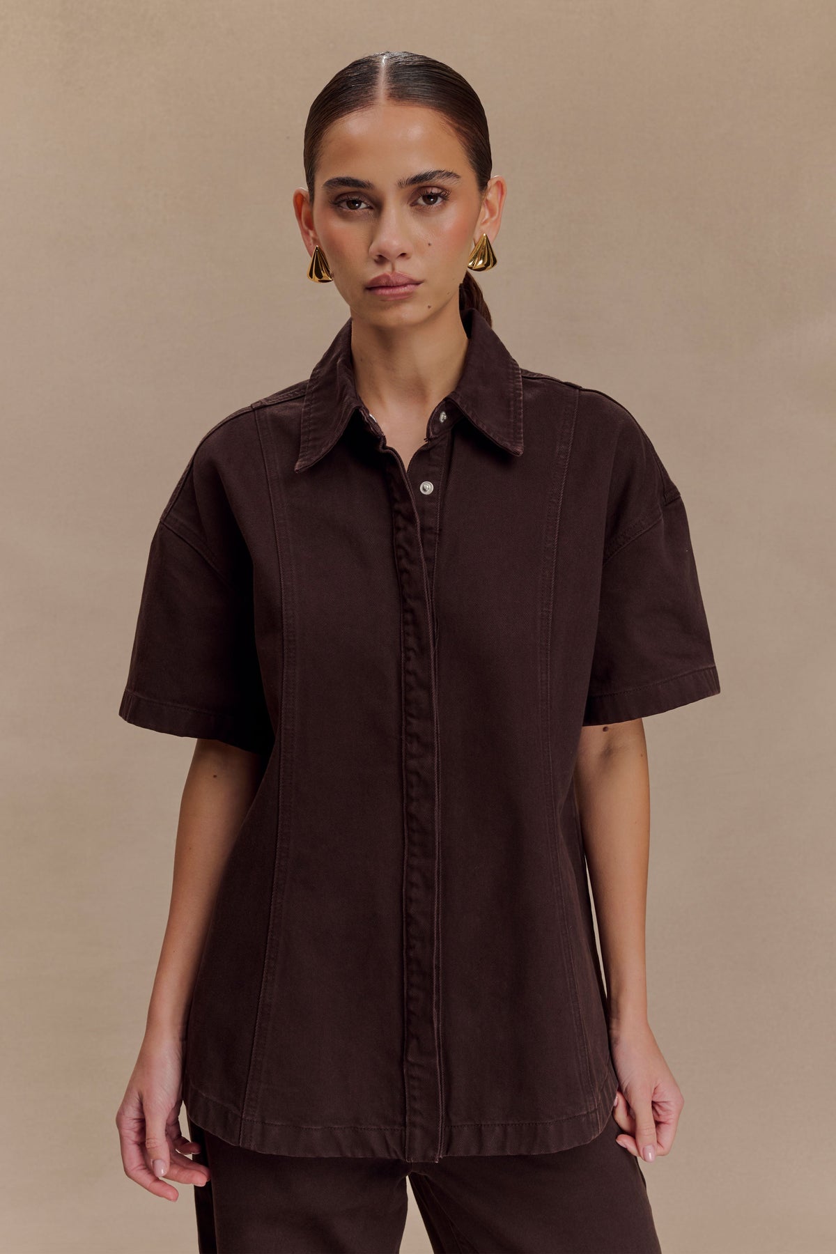 Maya Oversized Denim Shirt - Chocolate #2