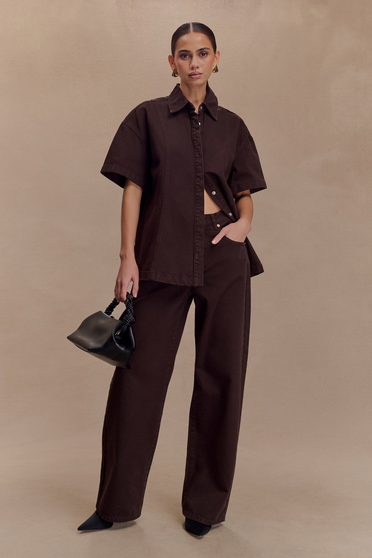 Maya Oversized Denim Shirt - Chocolate #4