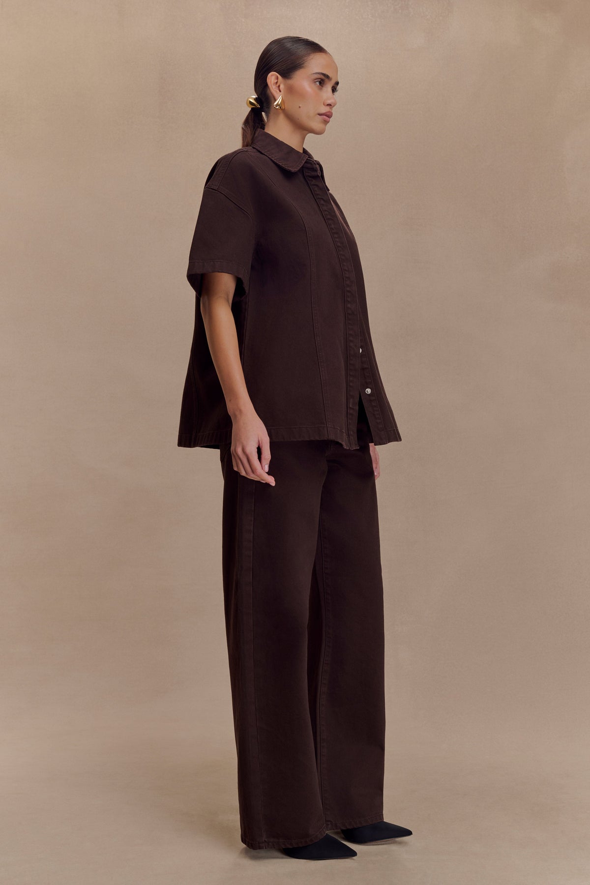 Maya Oversized Denim Shirt - Chocolate #5