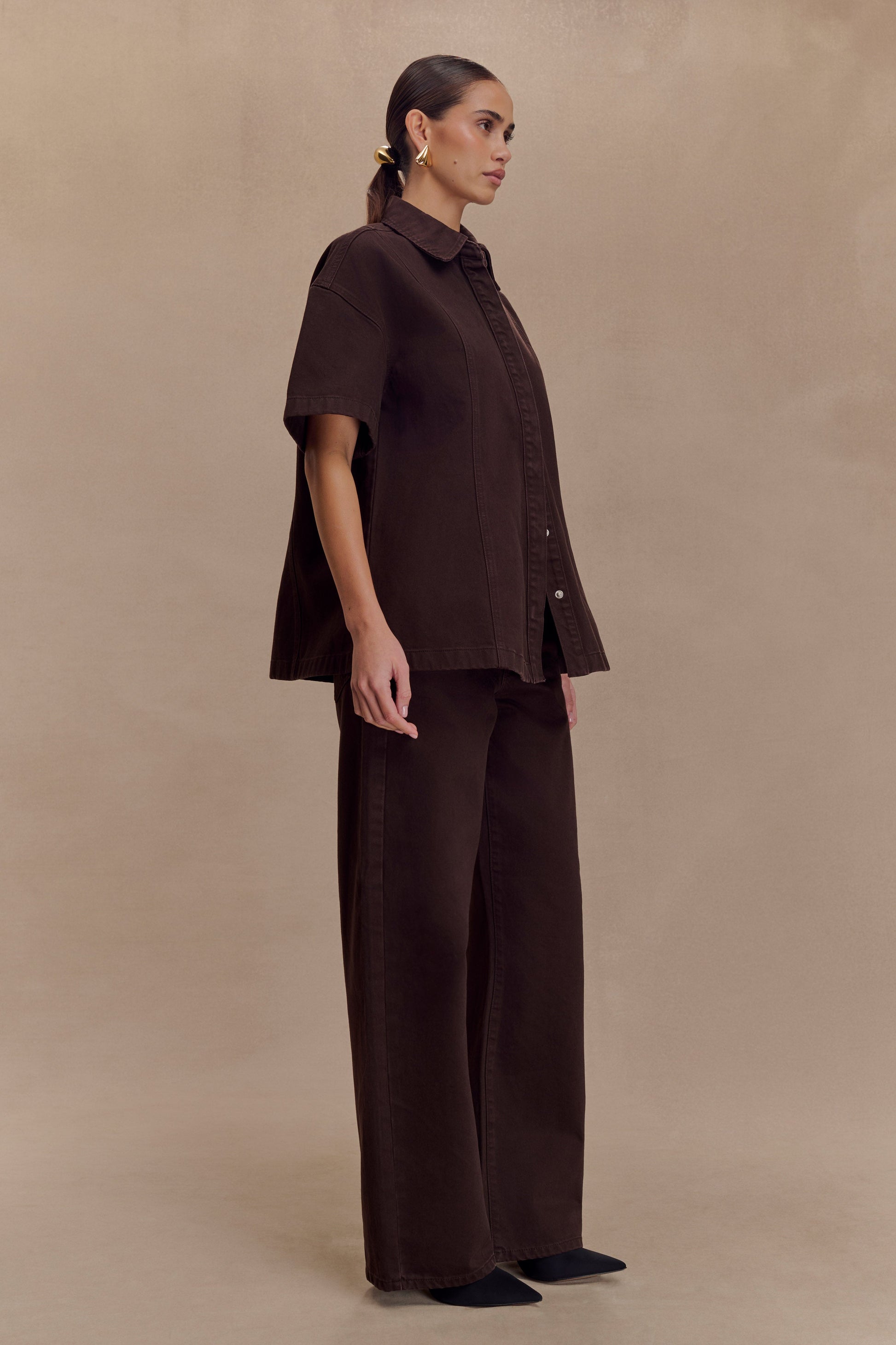 Maya Oversized Denim Shirt - Chocolate #5