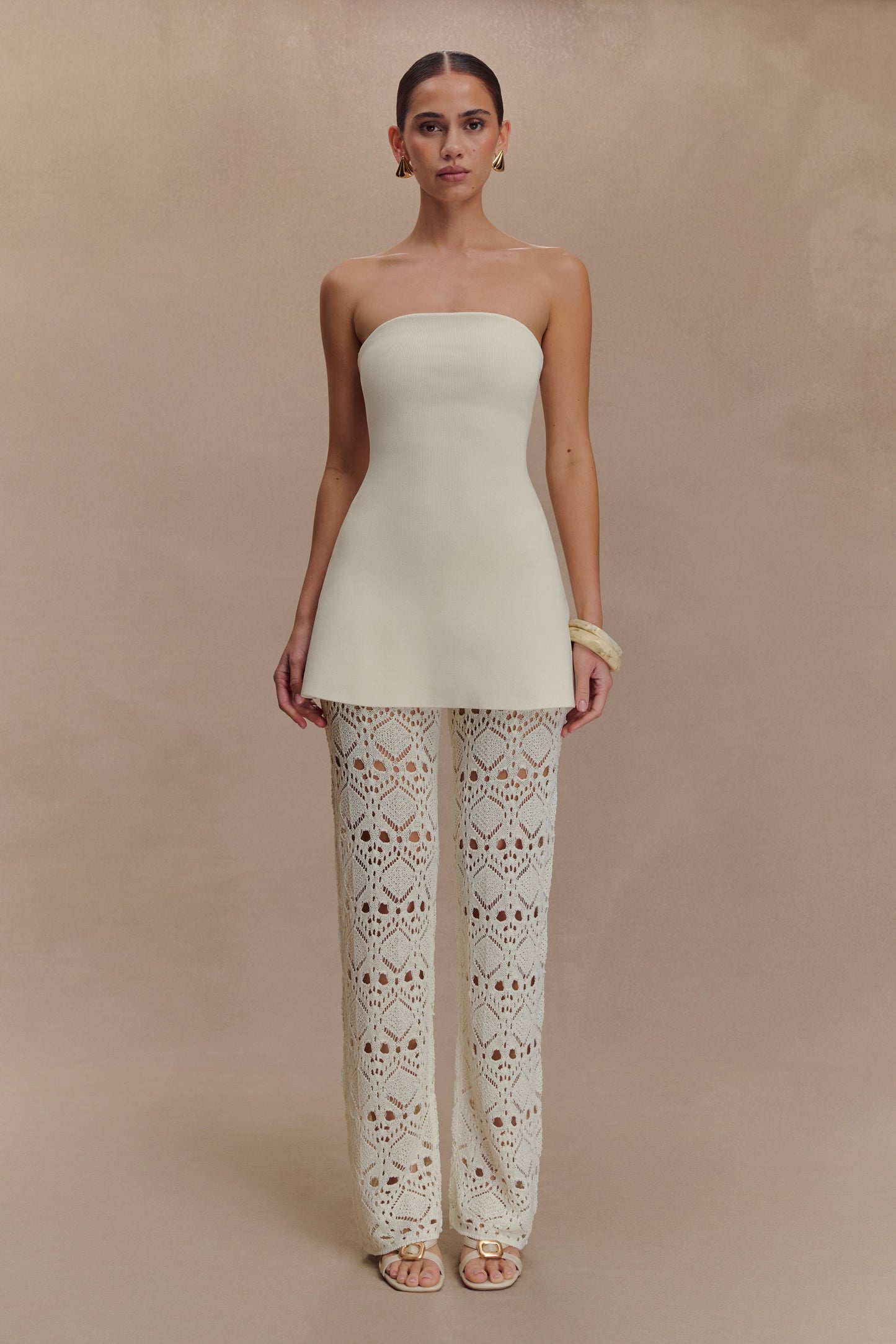 Anette Bandage Knit Strapless Top - Ivory