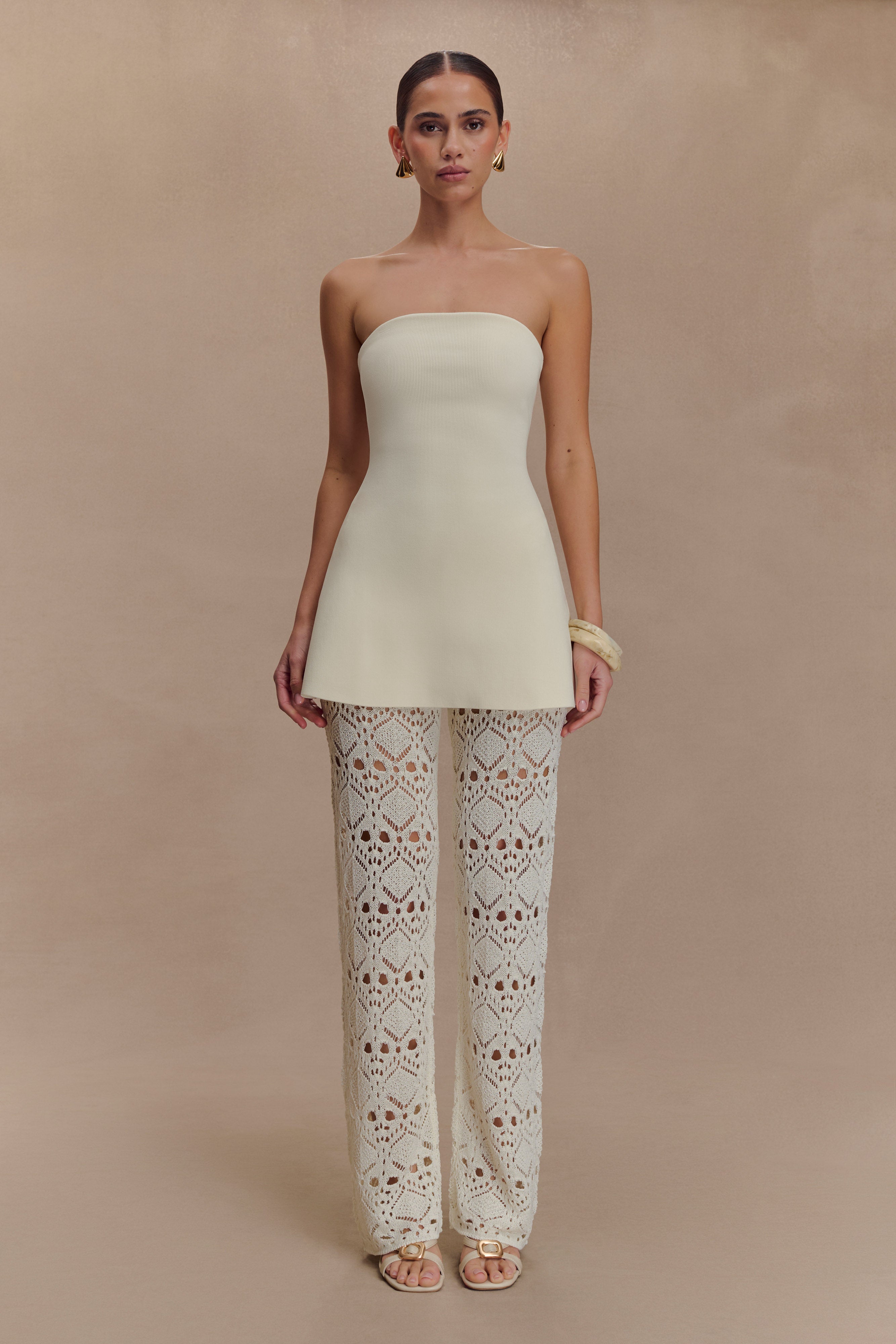 Trena Crochet Knit Pants - Ivory | MESHKI UK