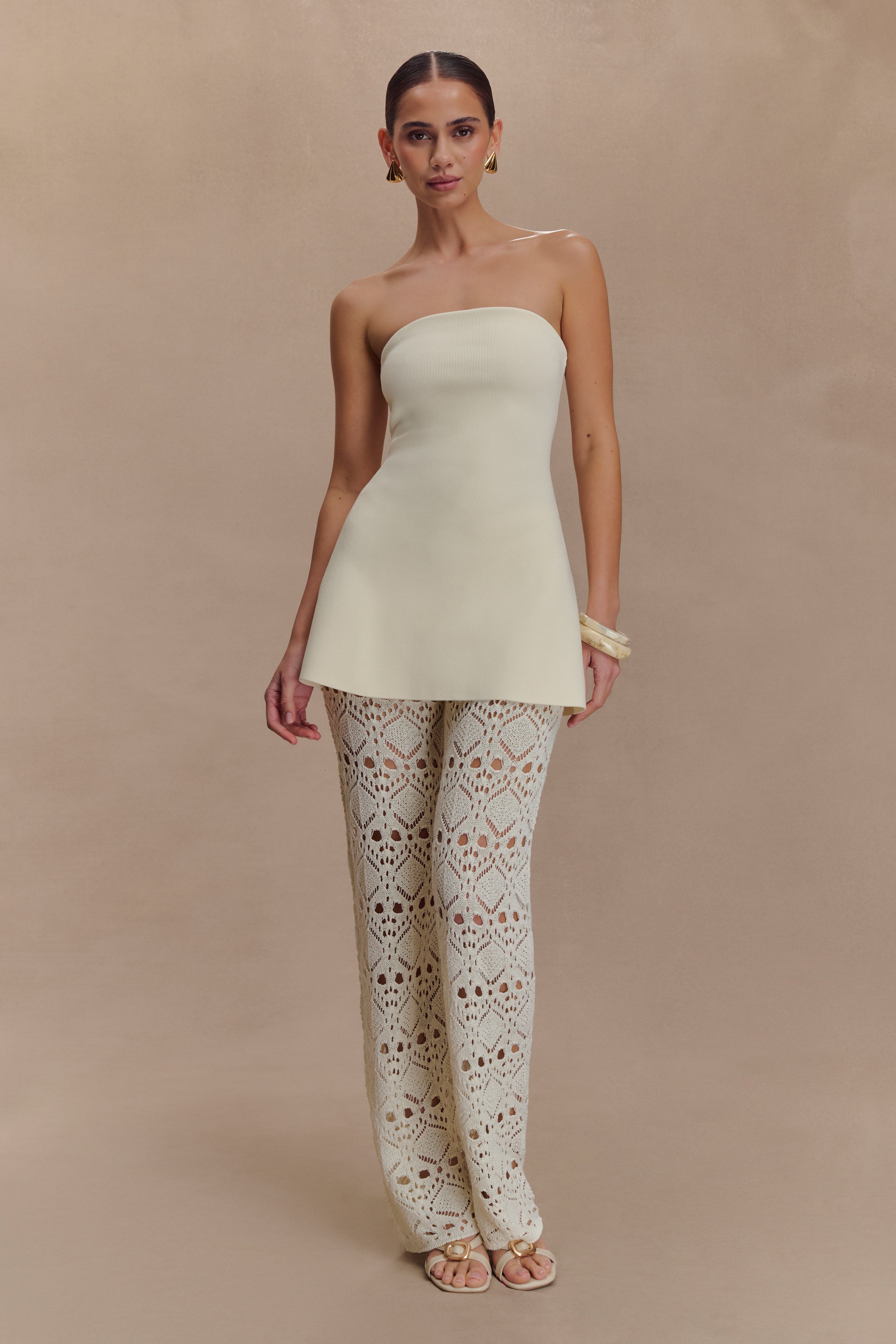 Trena Crochet Knit Pants - Ivory | MESHKI UK