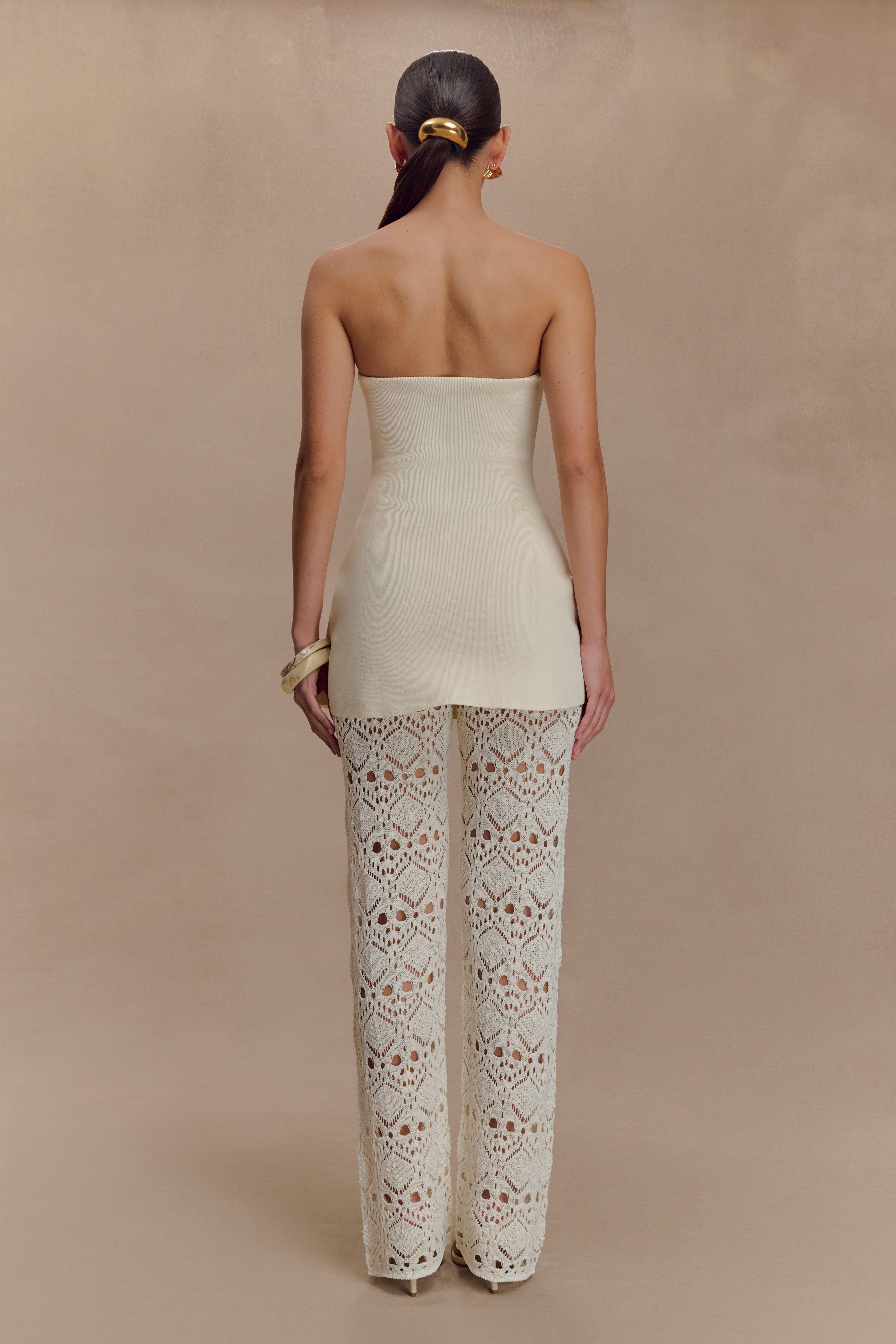 Trena Crochet Knit Pants - Ivory | MESHKI UK