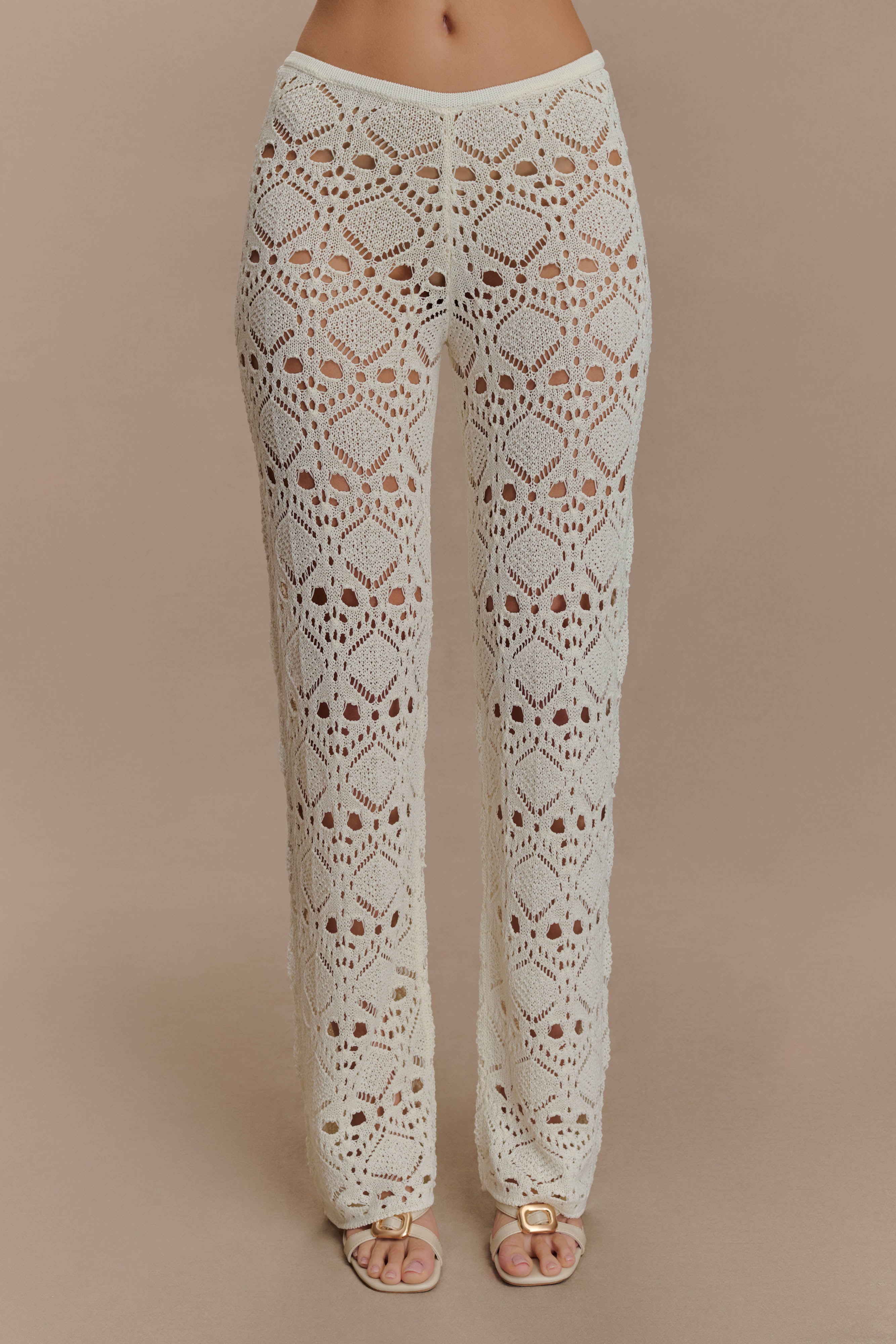 Trena Crochet Knit Pants - Ivory | MESHKI UK
