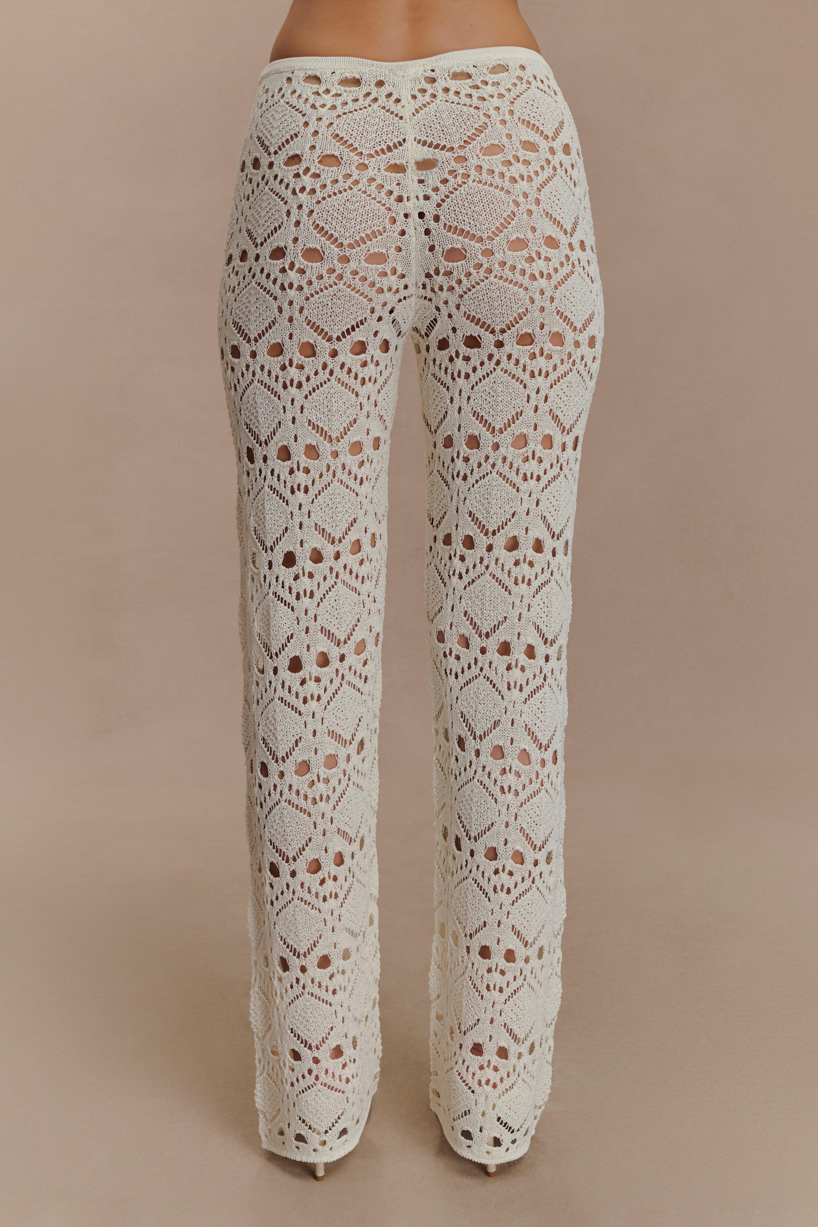 Trena Crochet Knit Pants - Ivory | MESHKI UK