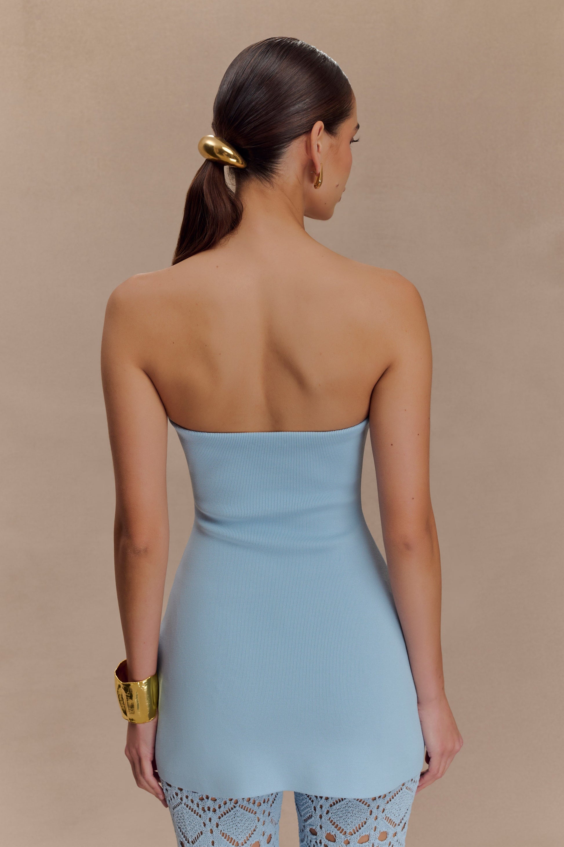 Anette Bandage Knit Strapless Top - Sky Blue #2