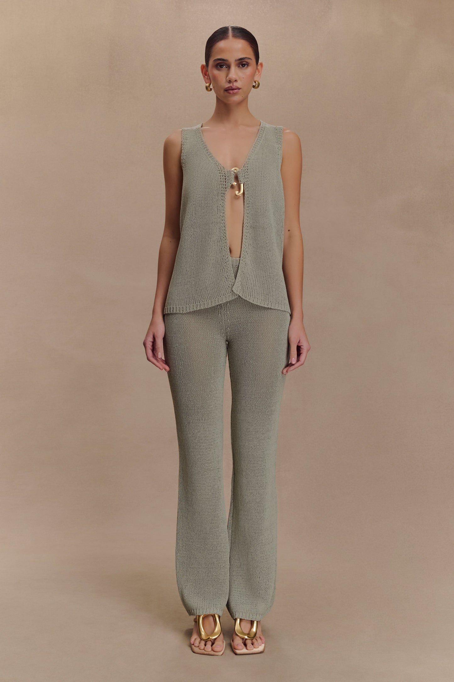 Malani Knit Top With Hardware - Sage