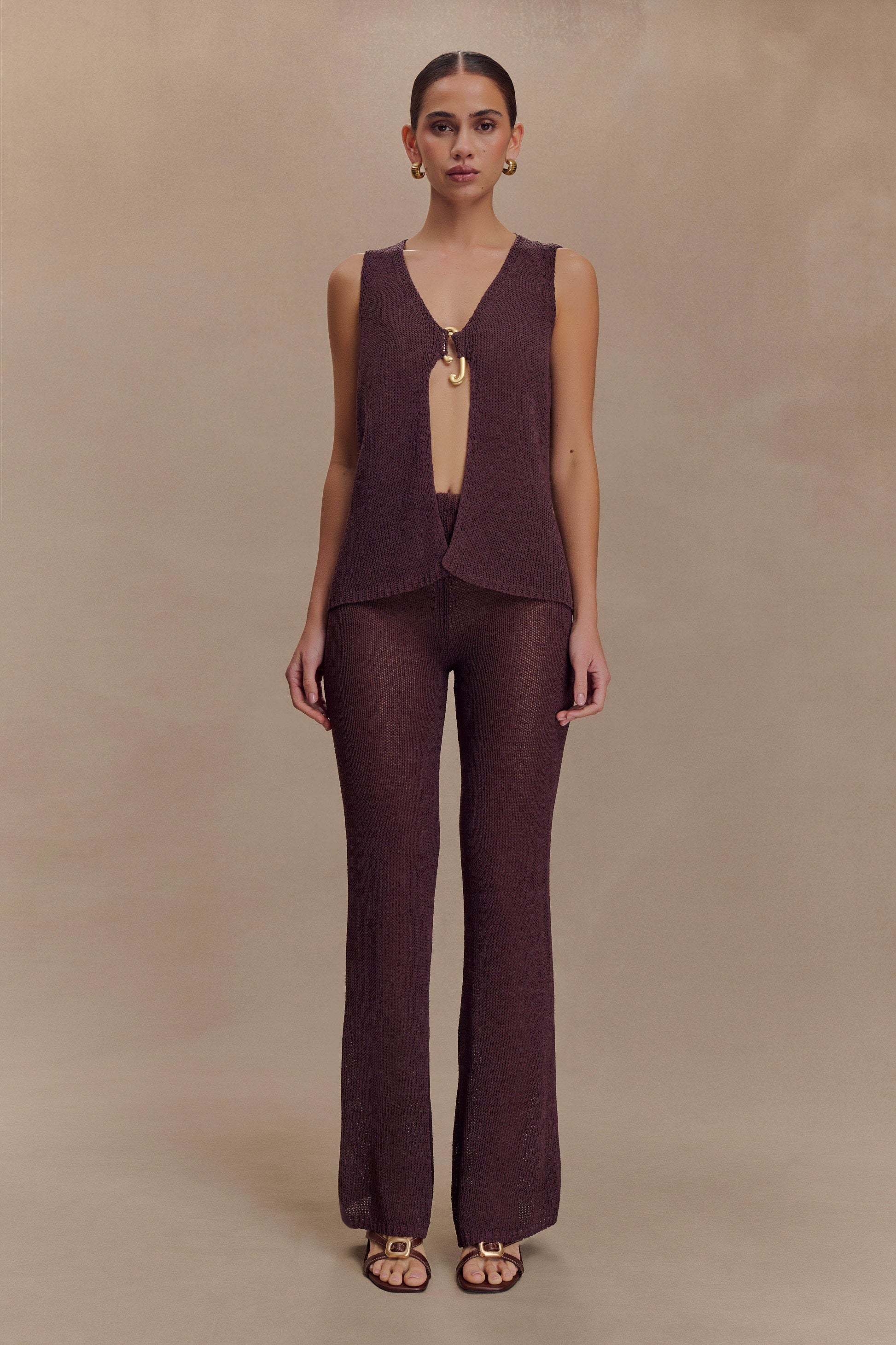 Malani Wide Leg Knit Pants - Chocolate #4