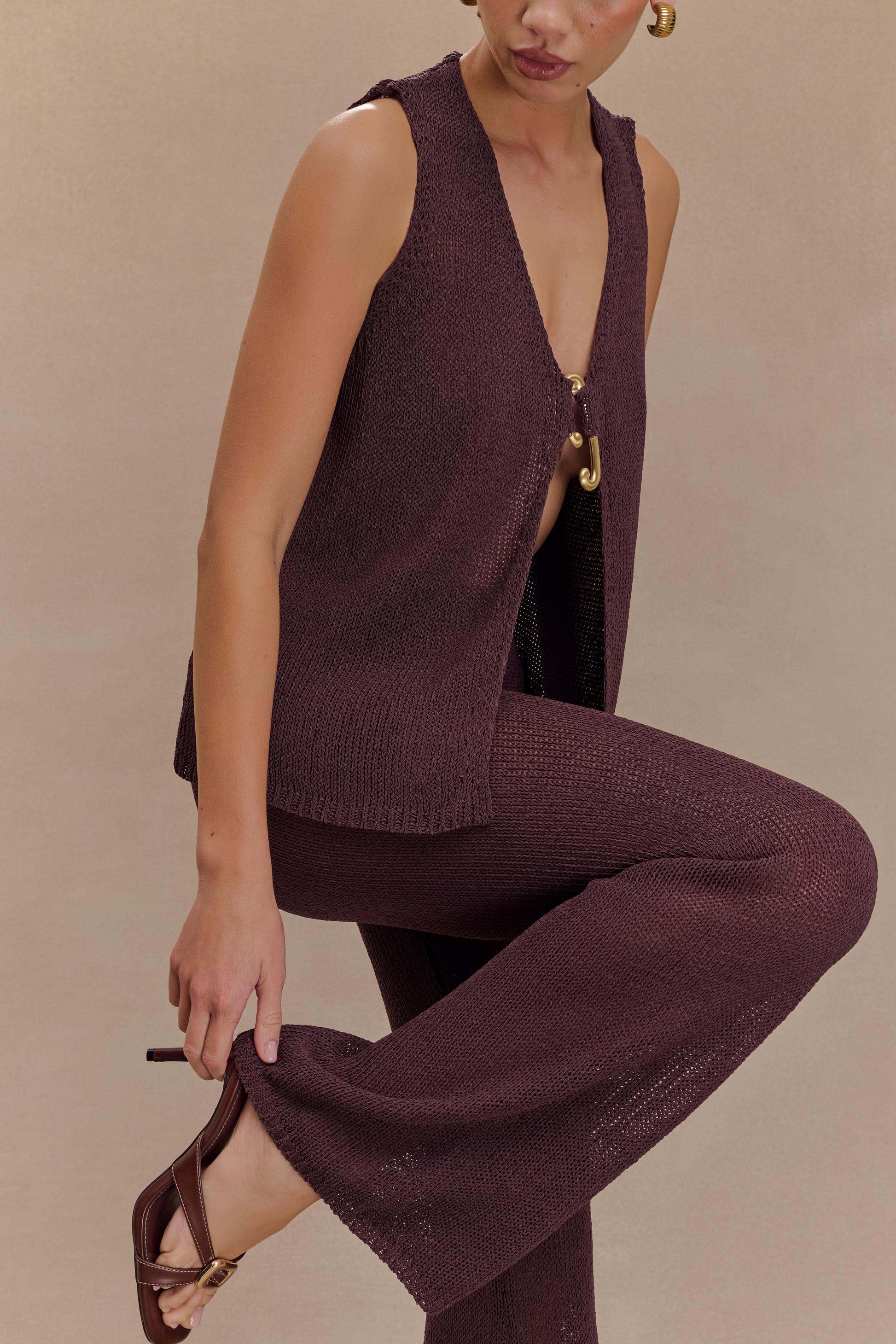 Malani Wide Leg Knit Pants - Chocolate #3