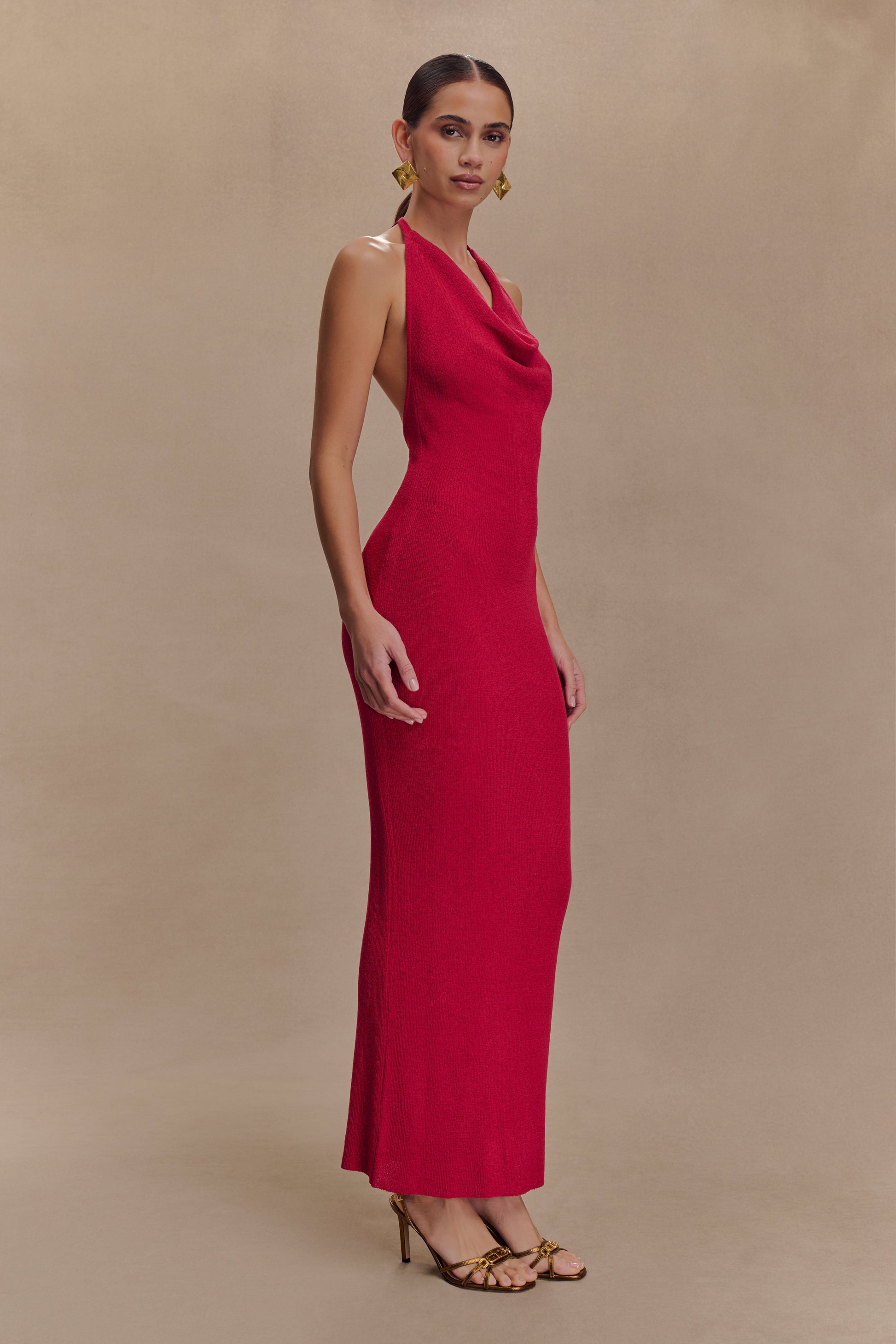 Ayella Cowl Knit Maxi Dress - Raspberry #4