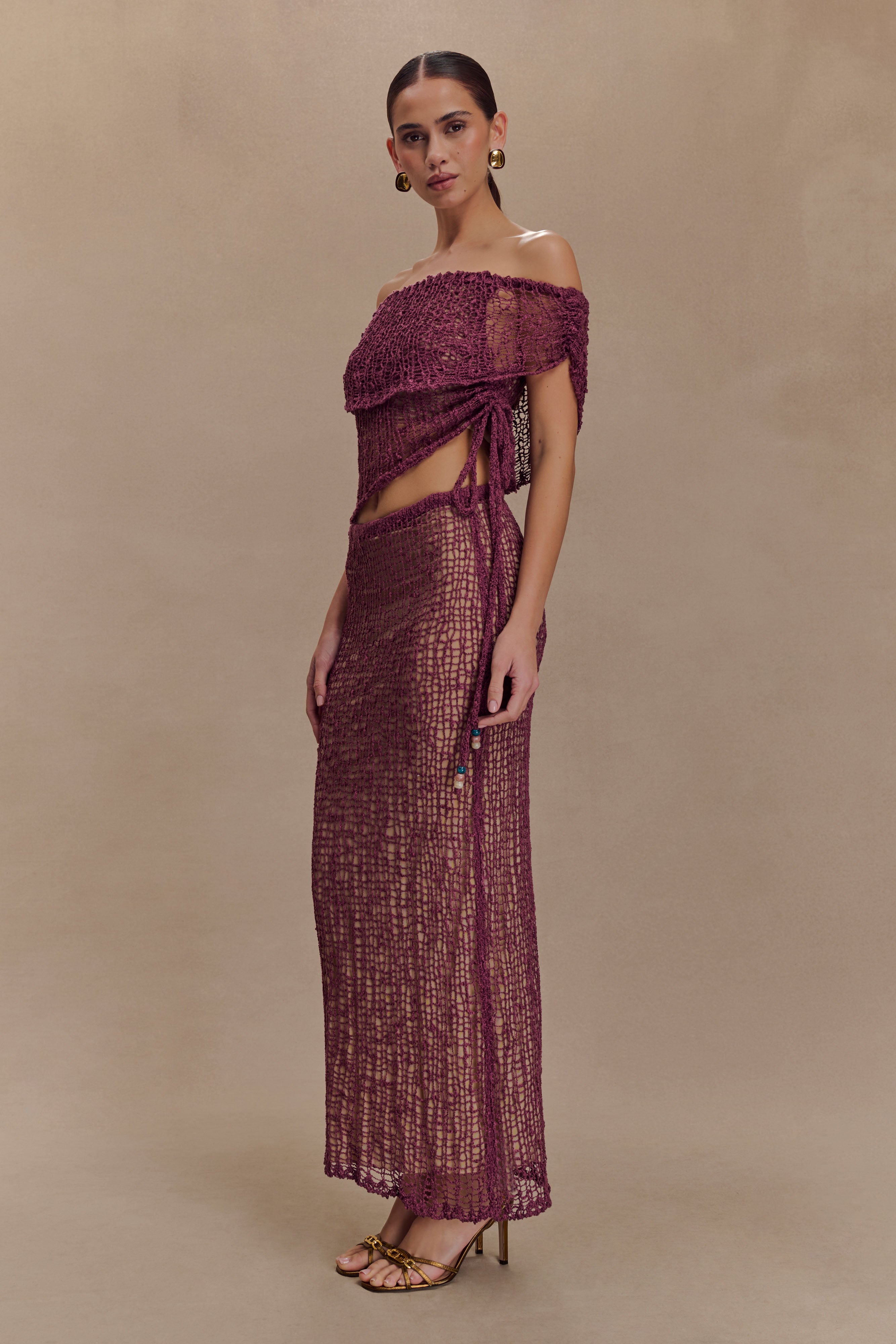 Cordelia Off Shoulder Knit Top - Mauve | MESHKI UK