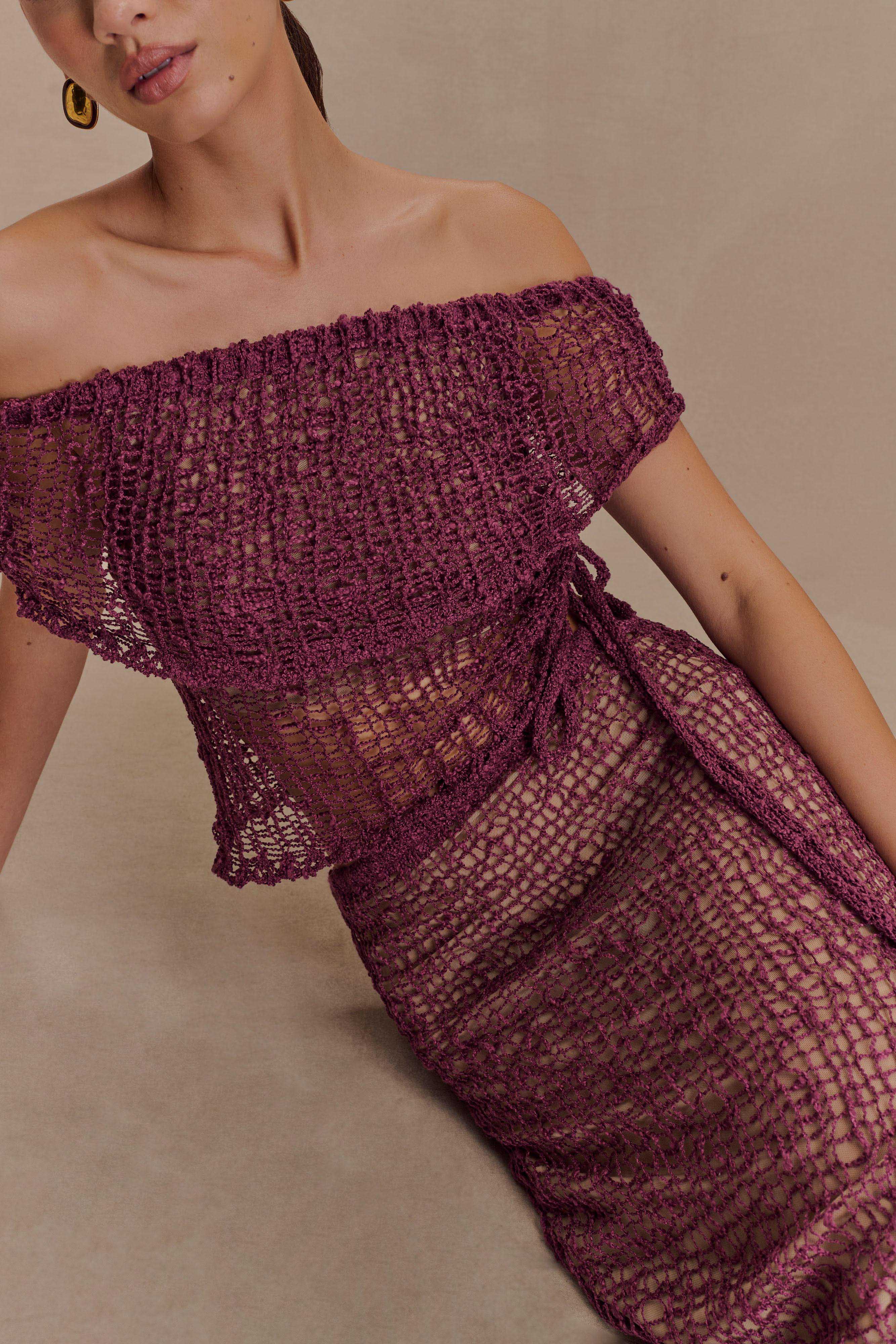 Cordelia Off Shoulder Knit Top - Mauve | MESHKI UK