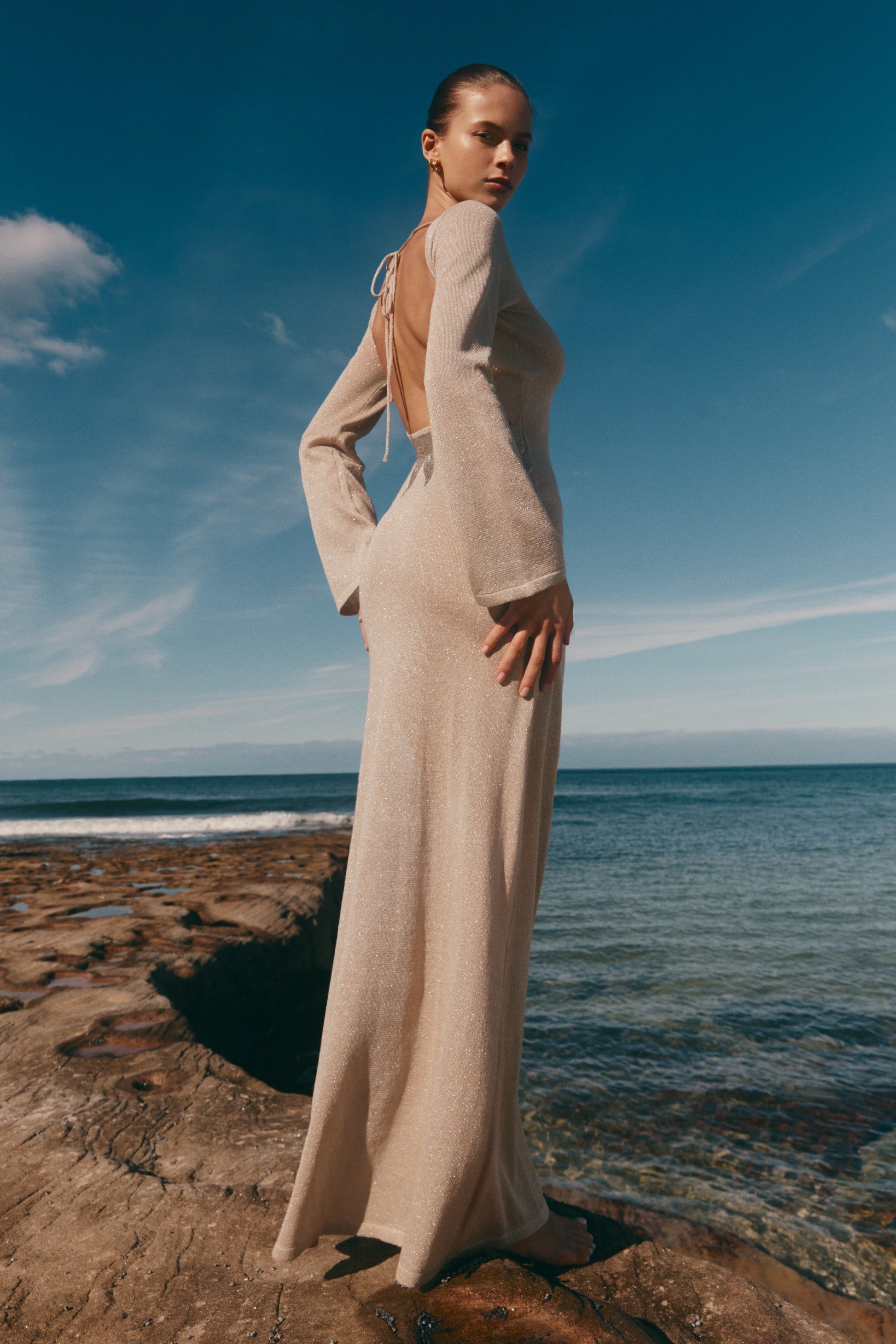 Atticus Knit Maxi Dress With Sequin - Gold | MESHKI UK Atticus Knit Maxi Dress With Sequin - Gold | MESHKI UK