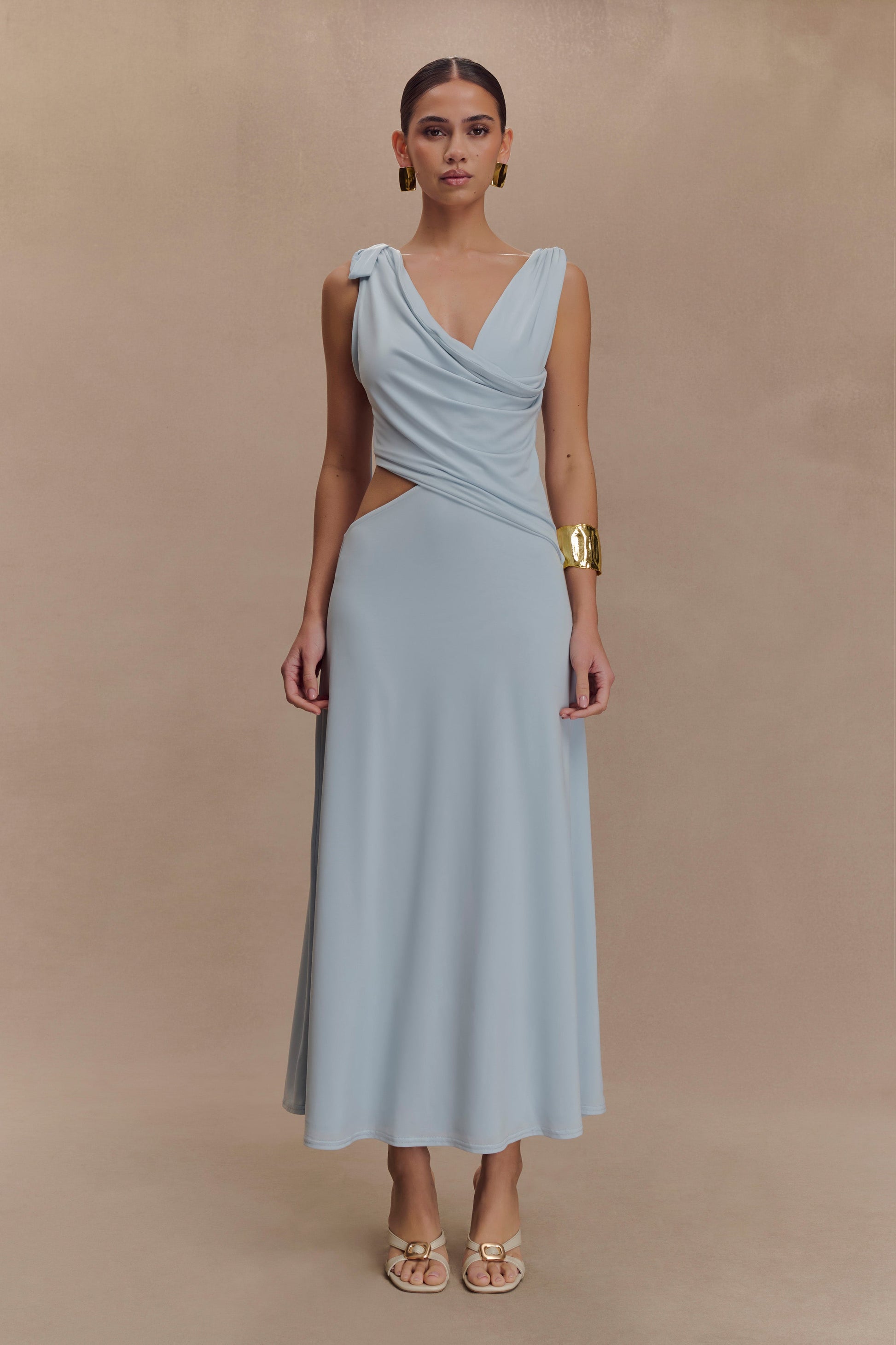 Raleigh Asymmetrical Slinky Midi Dress - Pale Blue #2