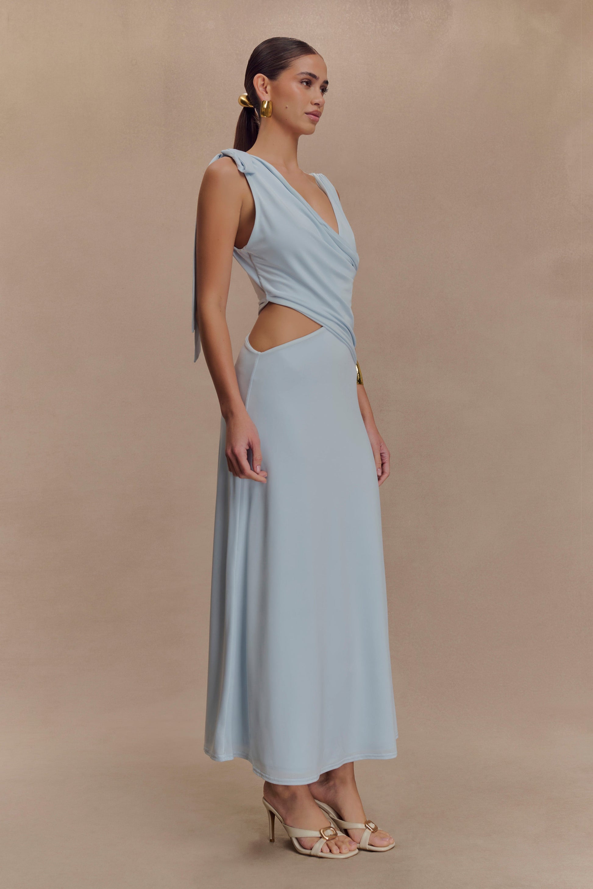 Raleigh Asymmetrical Slinky Midi Dress - Pale Blue #5