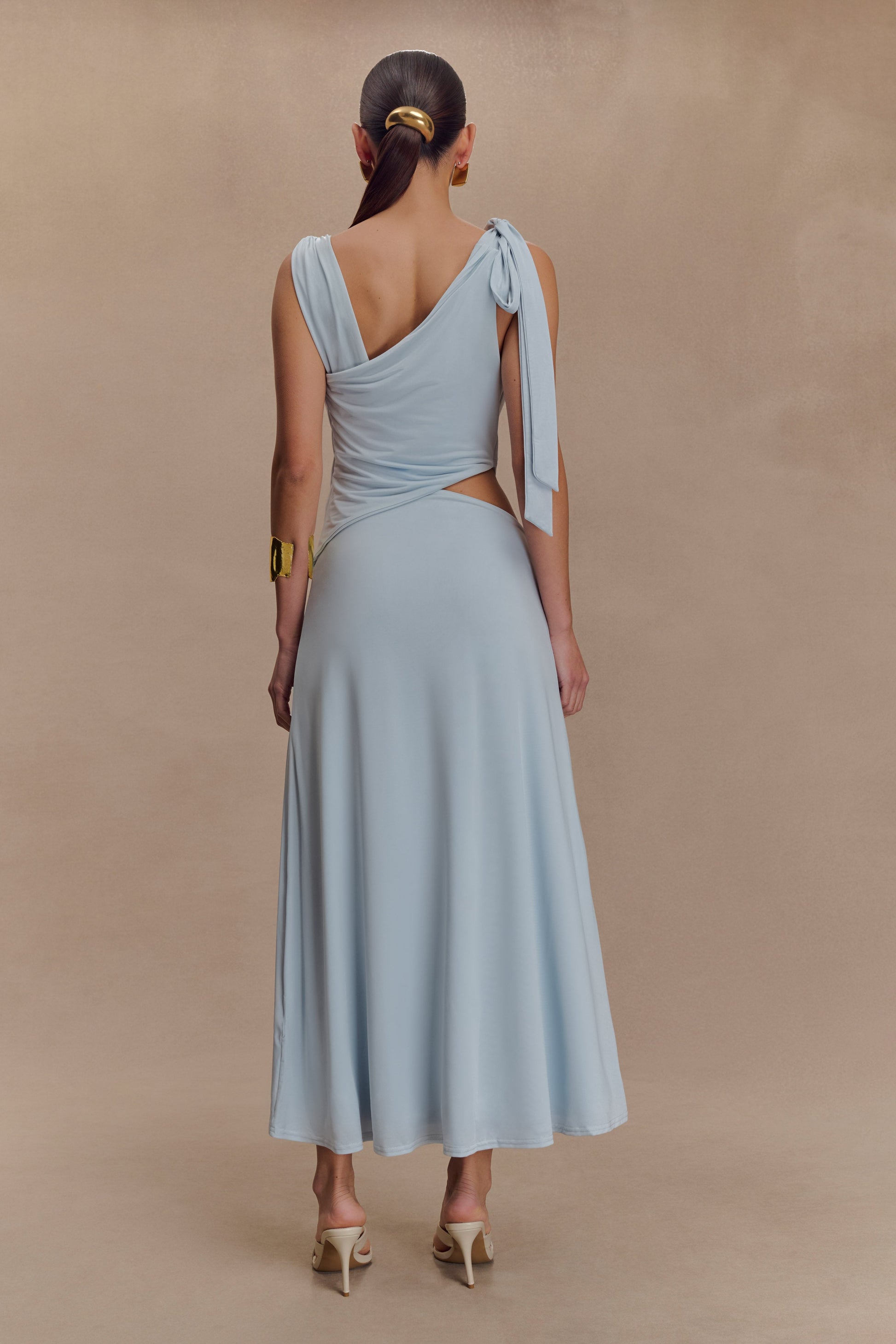 Raleigh Asymmetrical Slinky Midi Dress - Pale Blue #3