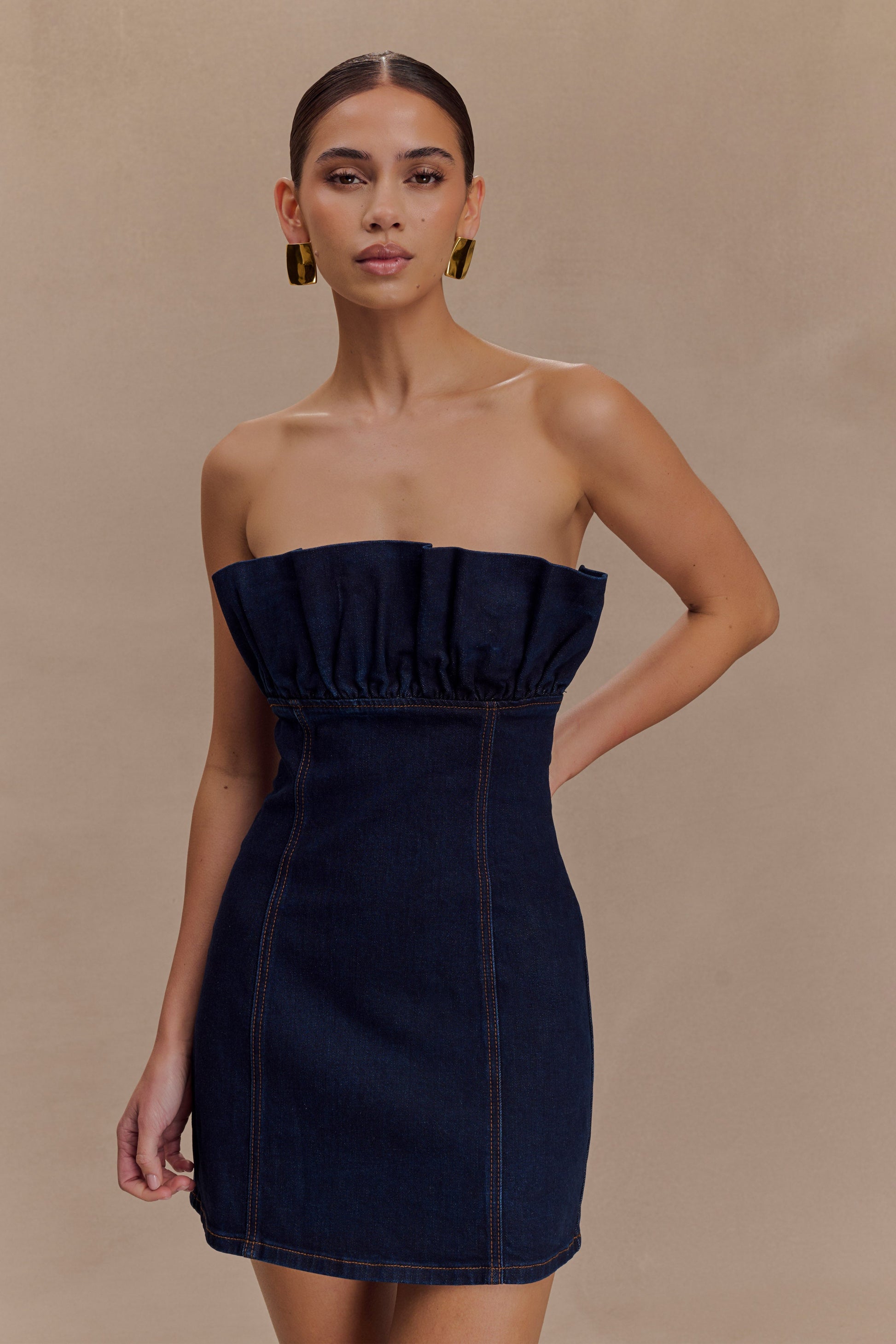 Raesha Frill Denim Mini Dress - Indigo Blue #6