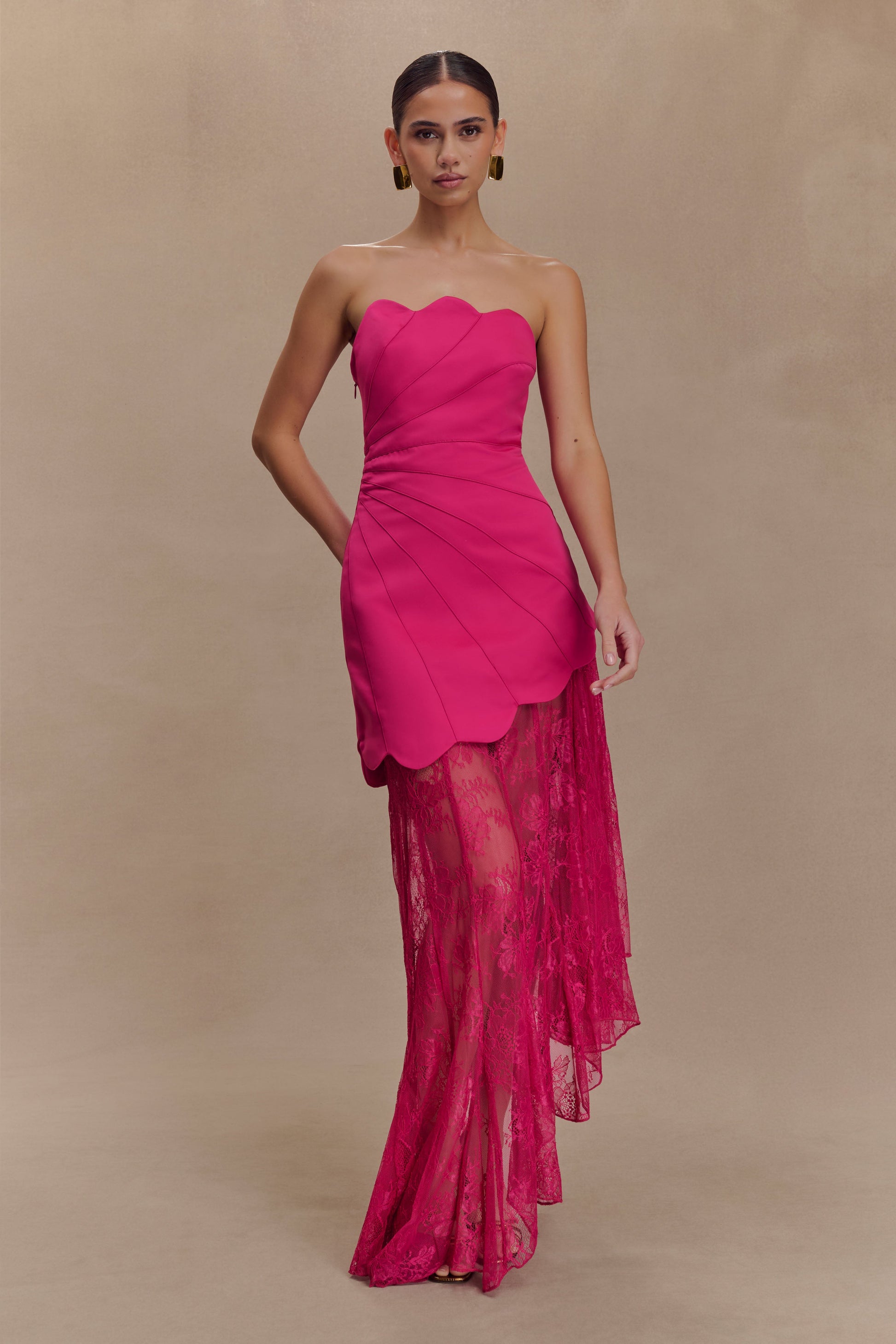 Aleena Satin And Lace Maxi Dress - Dragonfruit #5