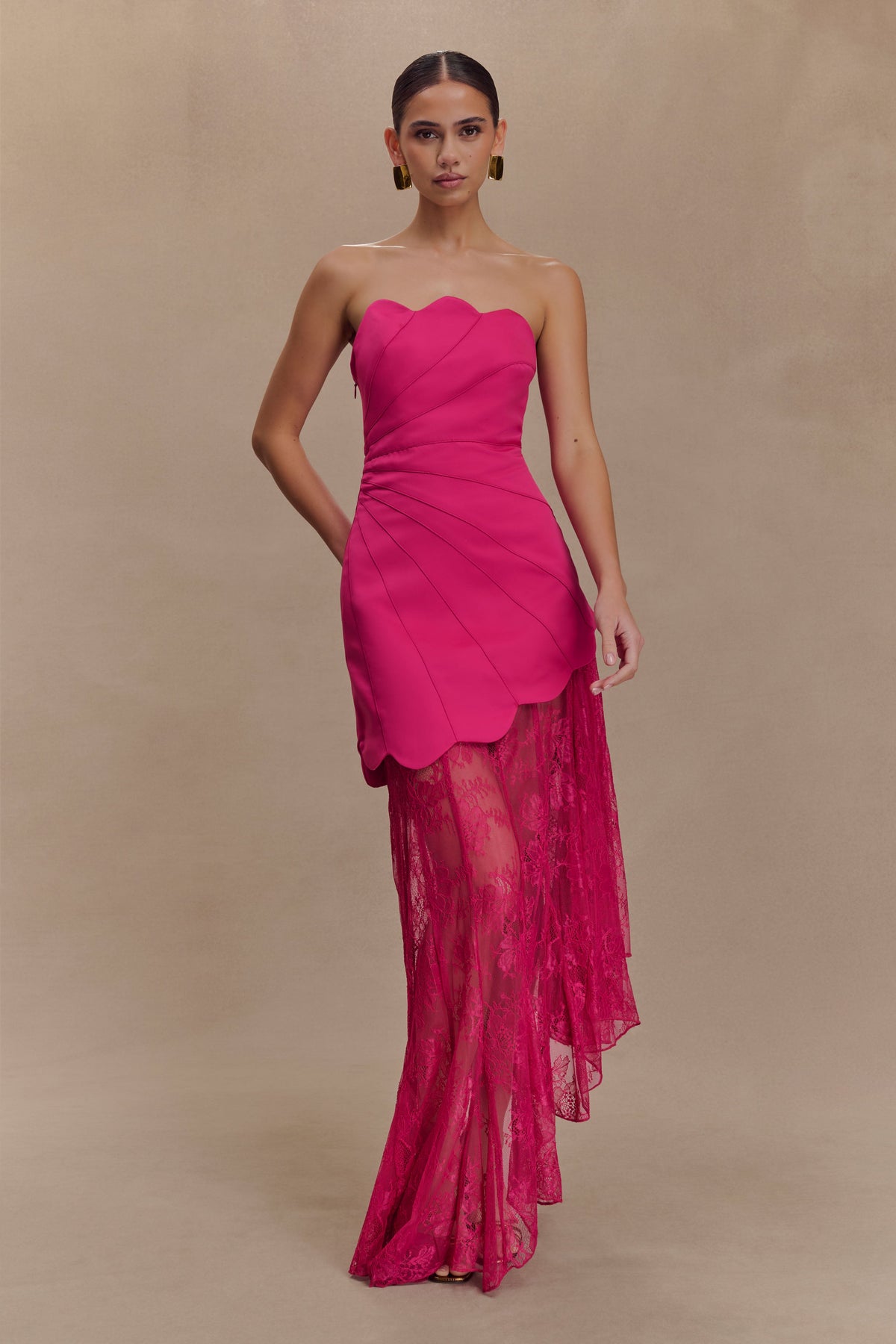 Aleena Satin And Lace Maxi Dress - Dragonfruit
