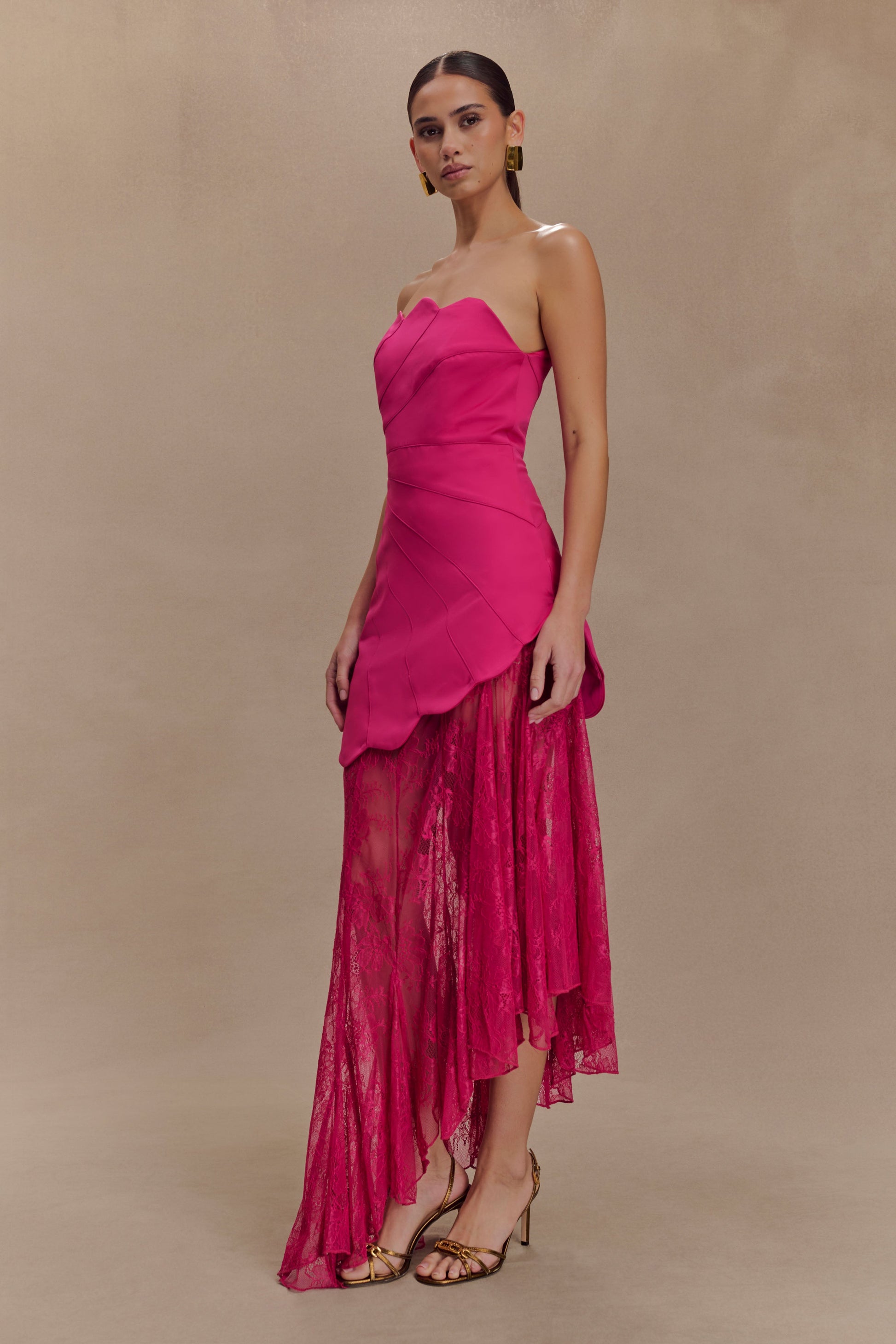 Aleena Satin And Lace Maxi Dress - Dragonfruit #4