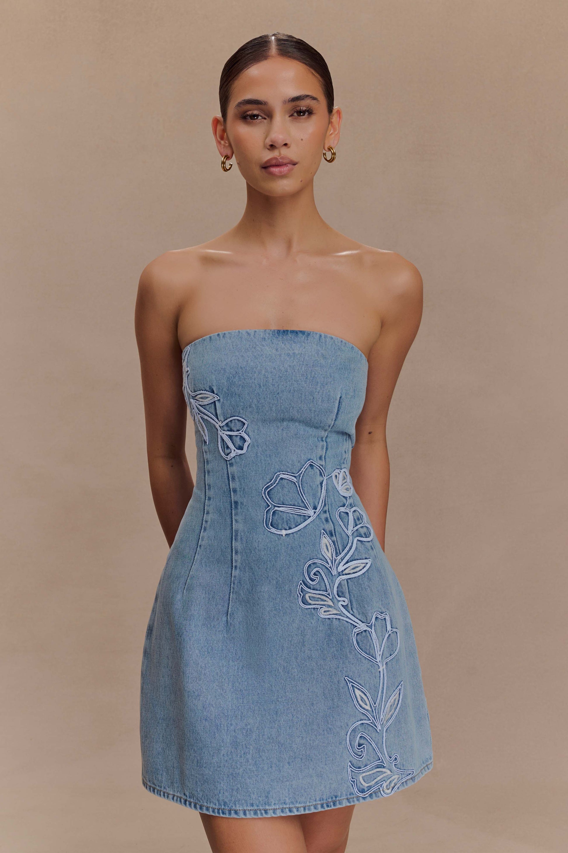 denim mini dress uk Belted denim mini dress - blue
